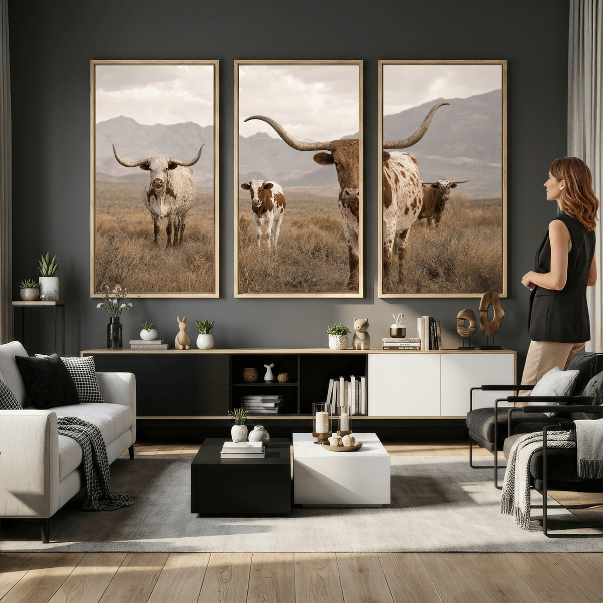 62336425AD-MGV-CV-36X24 - Rustic Texas Longhorn Cow Canvas Wall Art Print, Rustic Farm Animal Photography Print, Farmhouse Country Decor, Western Ranch Art