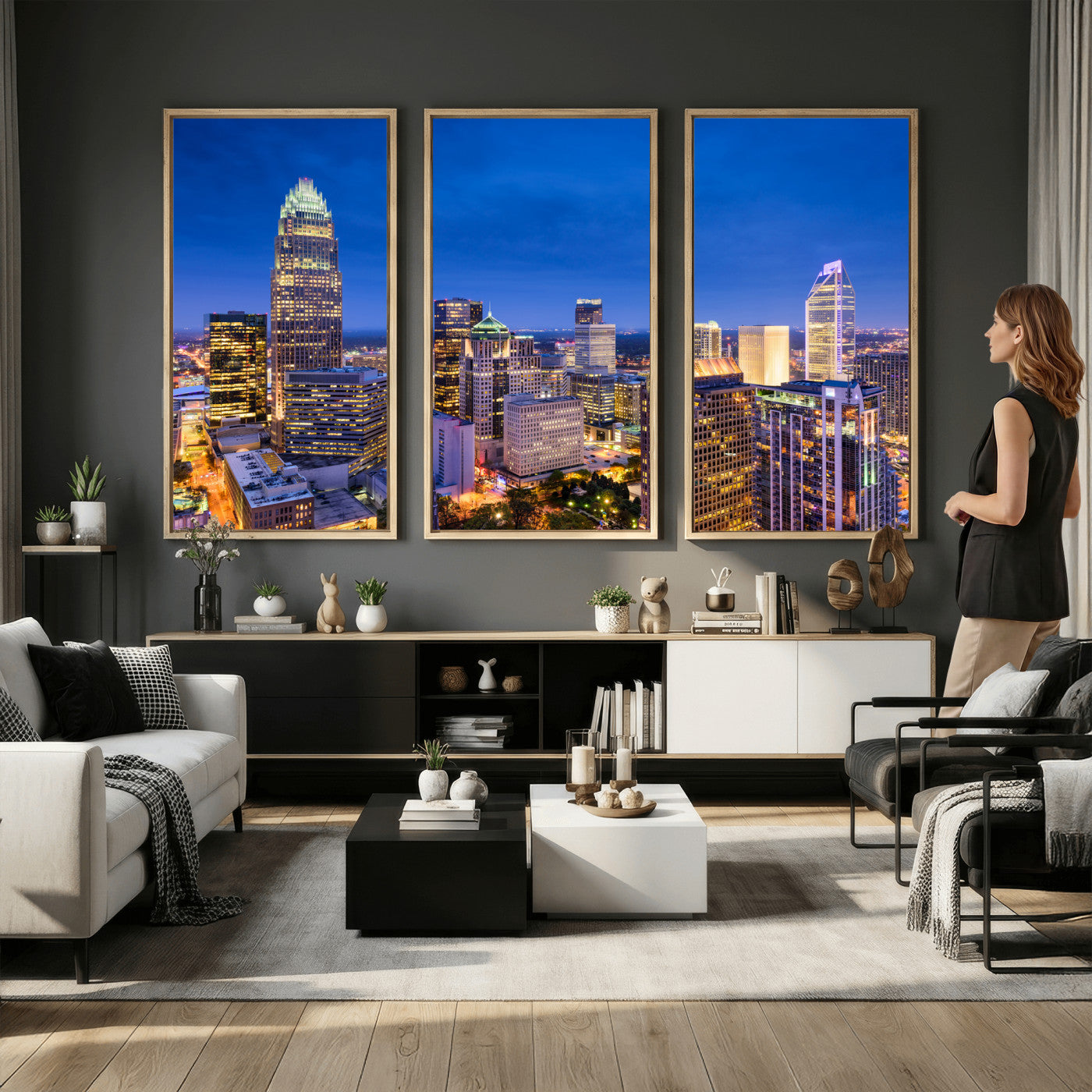 74382190-MGV-CV-36X24 - Charlotte Skyline Canvas Wall Art Print – North Carolina Cityscape Photography Print