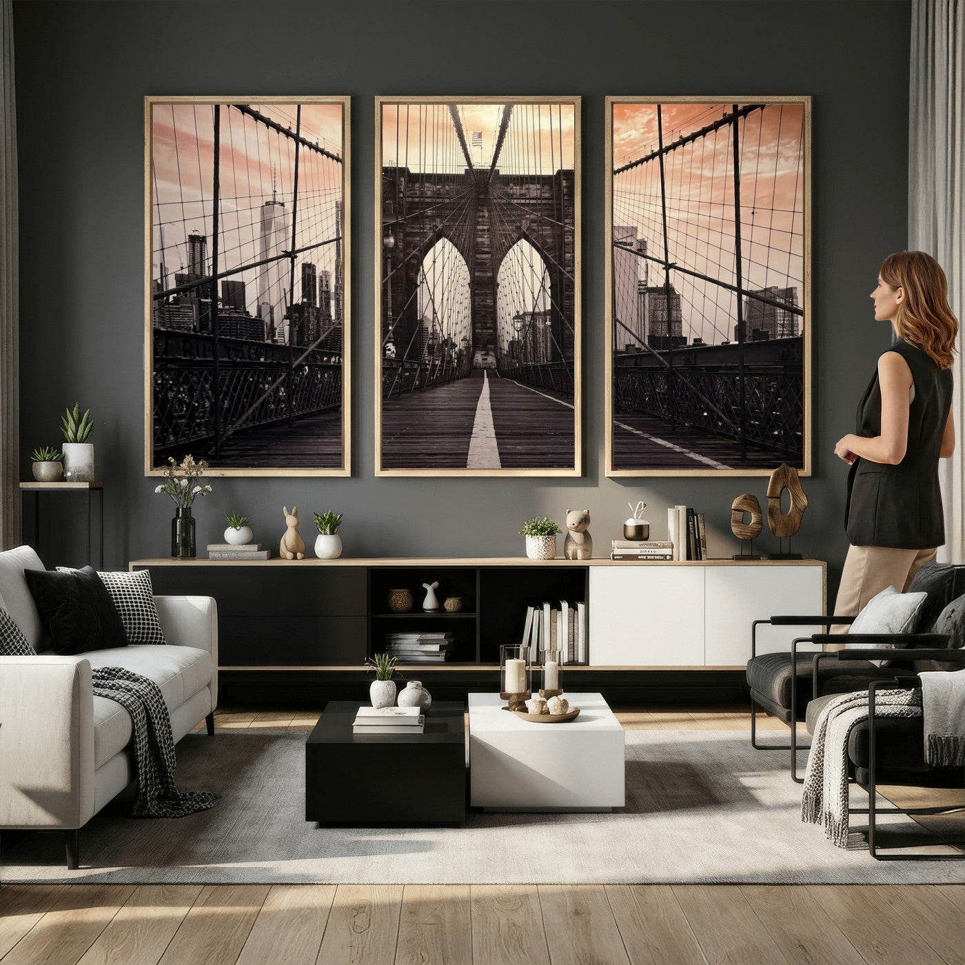 93226664-MGV-CV-36X24 - Brooklyn Bridge Canvas Wall Art, New York City Skyline Photography Print, NYC Landmark Urban Decor Artwork