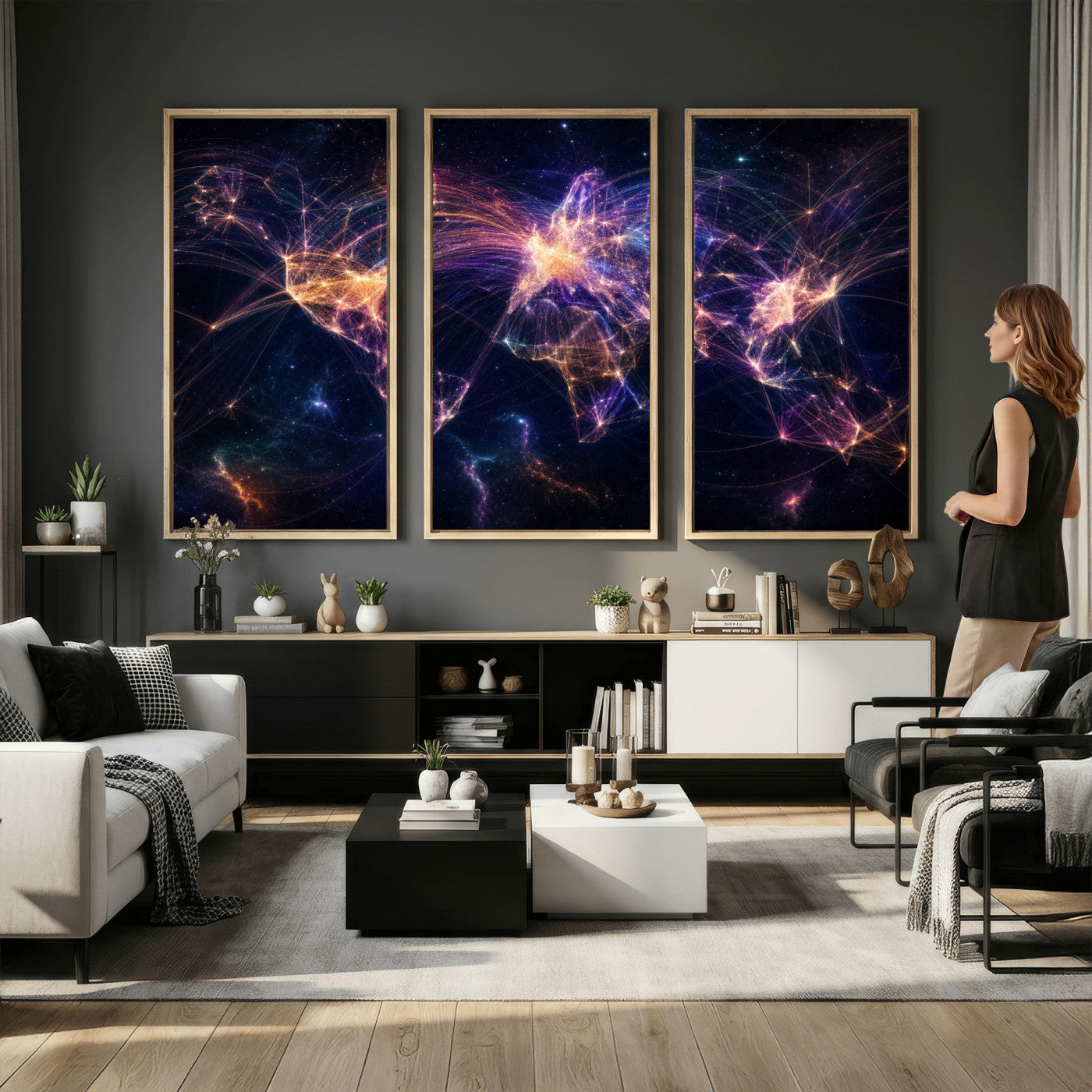 75155491-MGV-CV-36X24 - Global Flight Routes Map Canvas Wall Art, Worldwide Aviation Network Print, International Air Travel Wall Decor