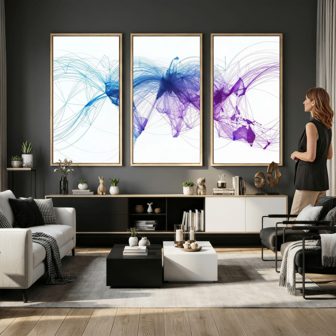 75155491-MGV-CV-48X32-3P - Global Flight Routes Map Canvas Wall Art, Worldwide Aviation Network Print, International Air Travel Wall Decor
