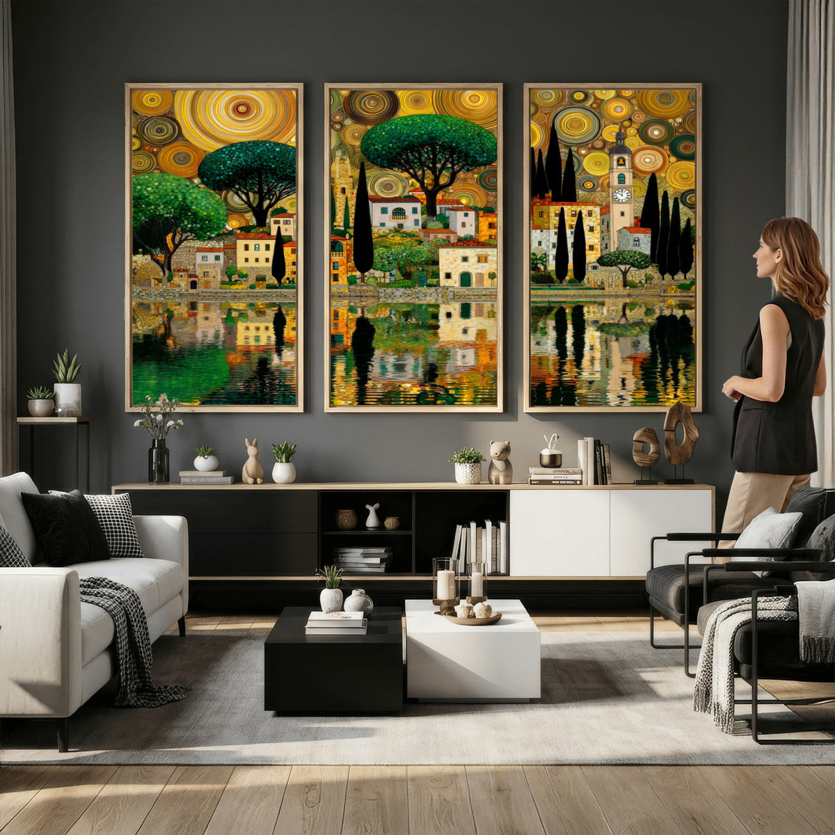 93010897-MGV-CV-36X24 - Gustav Klimt Golden Cityscape Wall Art Canvas Print,