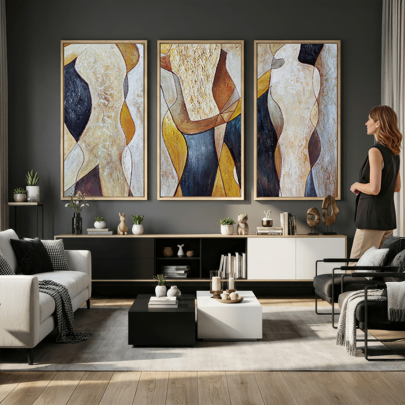 96079939-MGV-CV-36X24 - Mid Century Modern Figurative Canvas Wall Art Abstract Cubist Painting Print