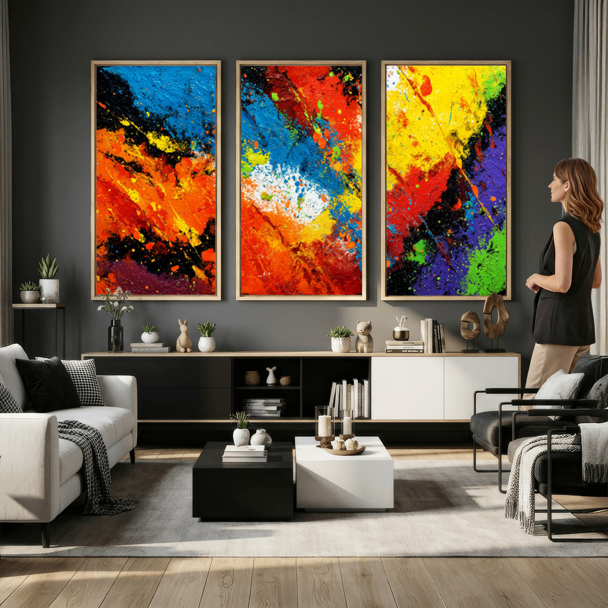 74888753-MGV-CV-36X24 - Vibrant Blue Abstract Canvas Wall Art Colorful Impasto Oil Painting Print
