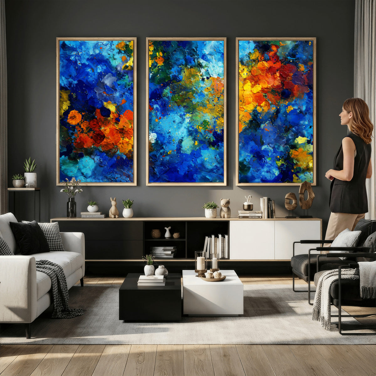 52431611-MGV-CV-36X24 - Vibrant Blue Abstract Canvas Wall Art Colorful Impasto Oil Painting Print