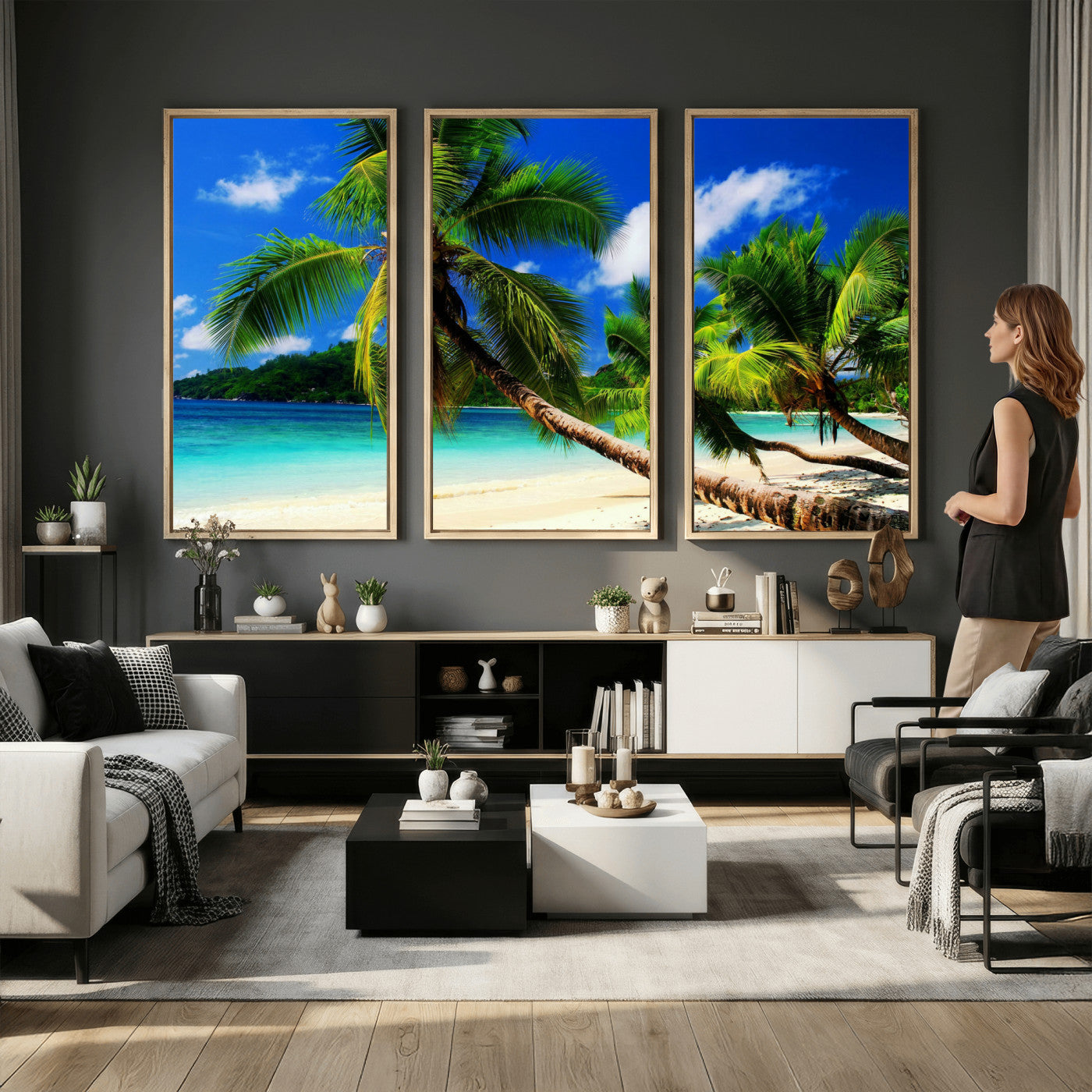 67049818-MGV-CV-36X24 - Tropical Island Coconut Palm Trees Wall Art Canvas Print - Turquoise Beach Print for Lake Home Decor