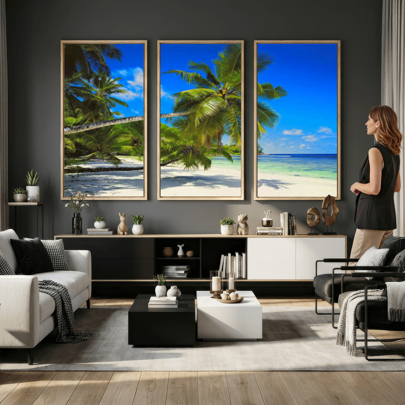 20475280-MGV-CV-36X24 - Tropical Island Coconut Palm Trees Wall Art Canvas Print - Turquoise Beach Print for Nautical Home Decor