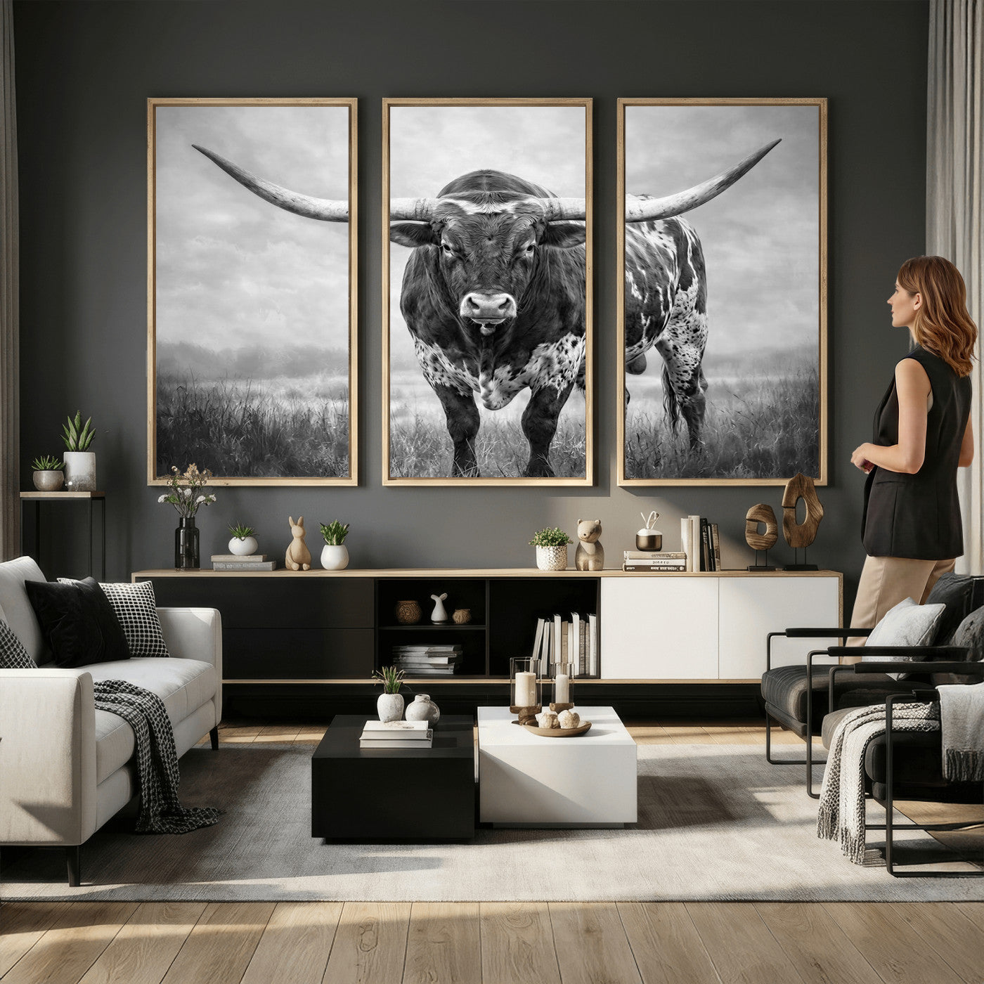 11121585-MGV-CV-36X24 - Texas Bull Wall Art Canvas Print for Farmhouse Restaurant Wall Decor