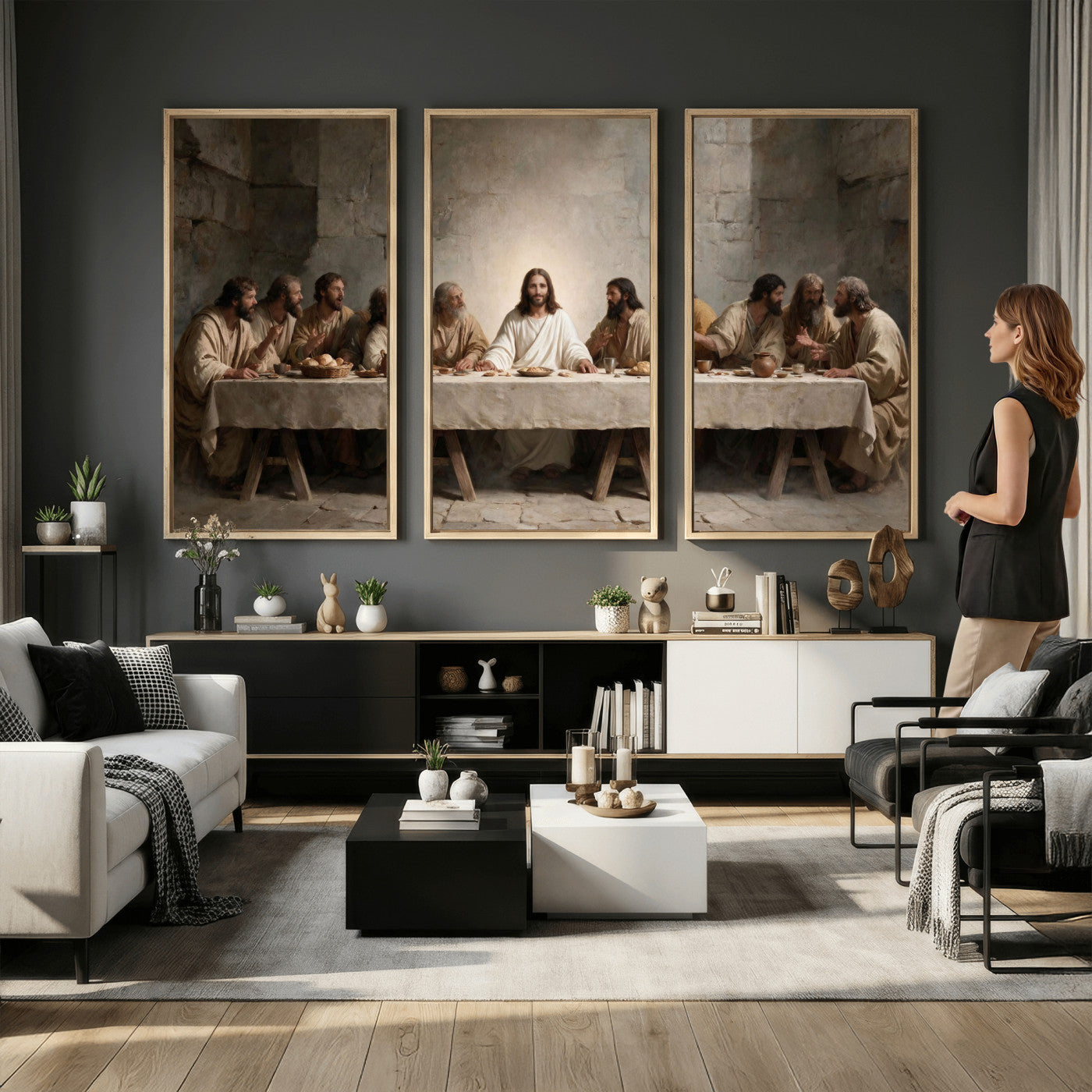 69633087-MGV-CV-36X24 - The Last Supper of Jesus Christ Wall Art Canvas Print - Classical Christian Faith Home Decor
