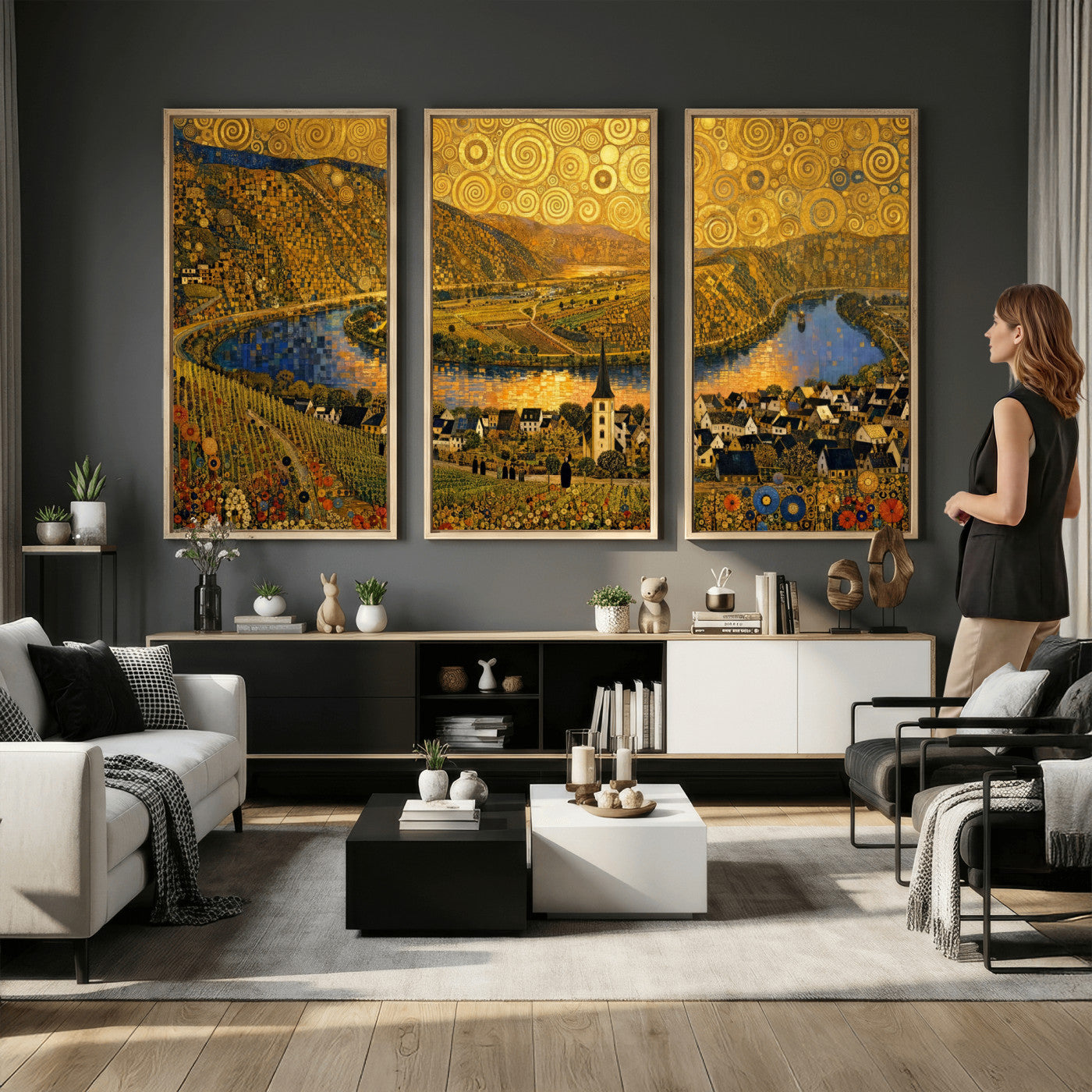 33713008-MGV-CV-36X24 - Gustav Klimt Style Mosel City Wall Art Canvas Print