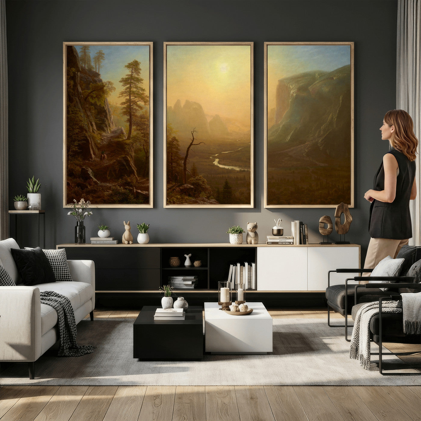 32350988-MGV-CV-36X24 - Albert Bierstadt Among the Sierra Nevada California Yosemite Wall Art Canvas Print, Classic Fine Art Painting Print