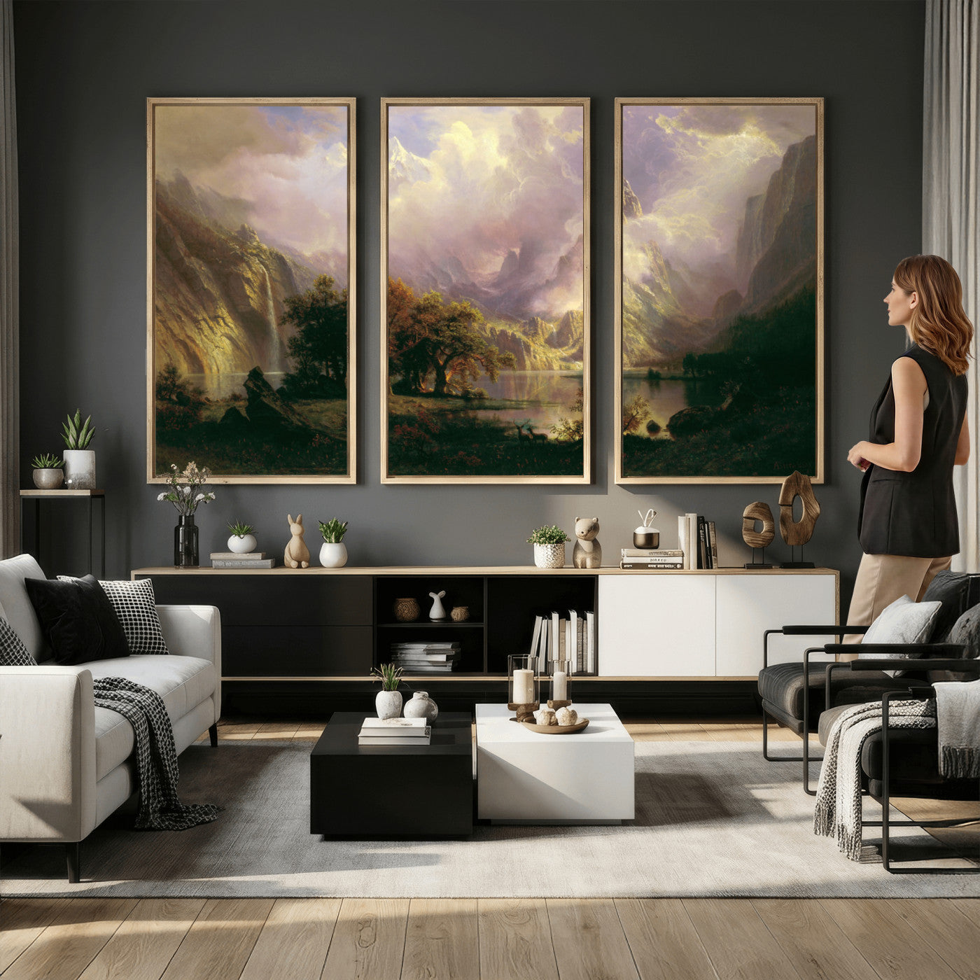 49189463-MGV-CV-36X24 - Albert Bierstadt Rocky Mountain Landscape Wall Art Canvas Print, Classic Fine Art Painting Print