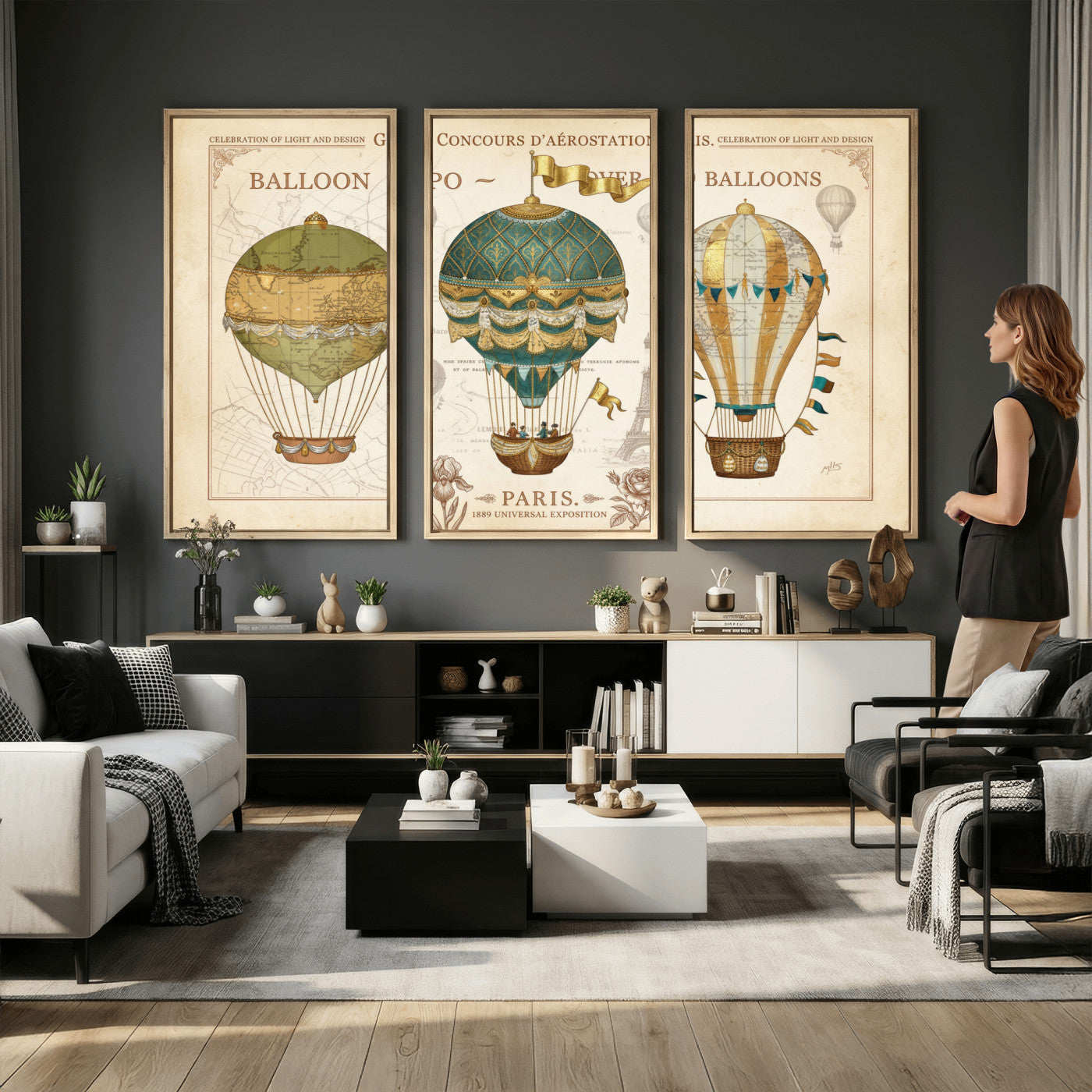 31530449-MGV-CV-36X24 - Kimberly Allen Paris Balloon Expo Wall Art Canvas Print, Vintage 1889 French Hot Air Balloon Poster