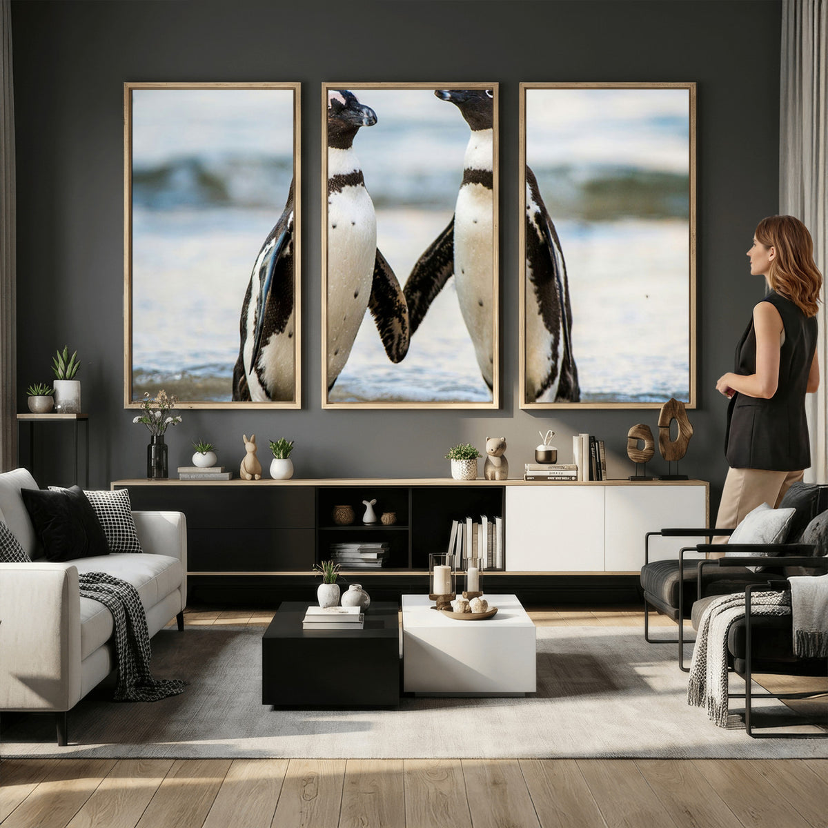 64870405-MGV-TP-30X20 - African Penguins Boulders Beach Wall Art Canvas Print, Cute Penguin Couple Photo Print