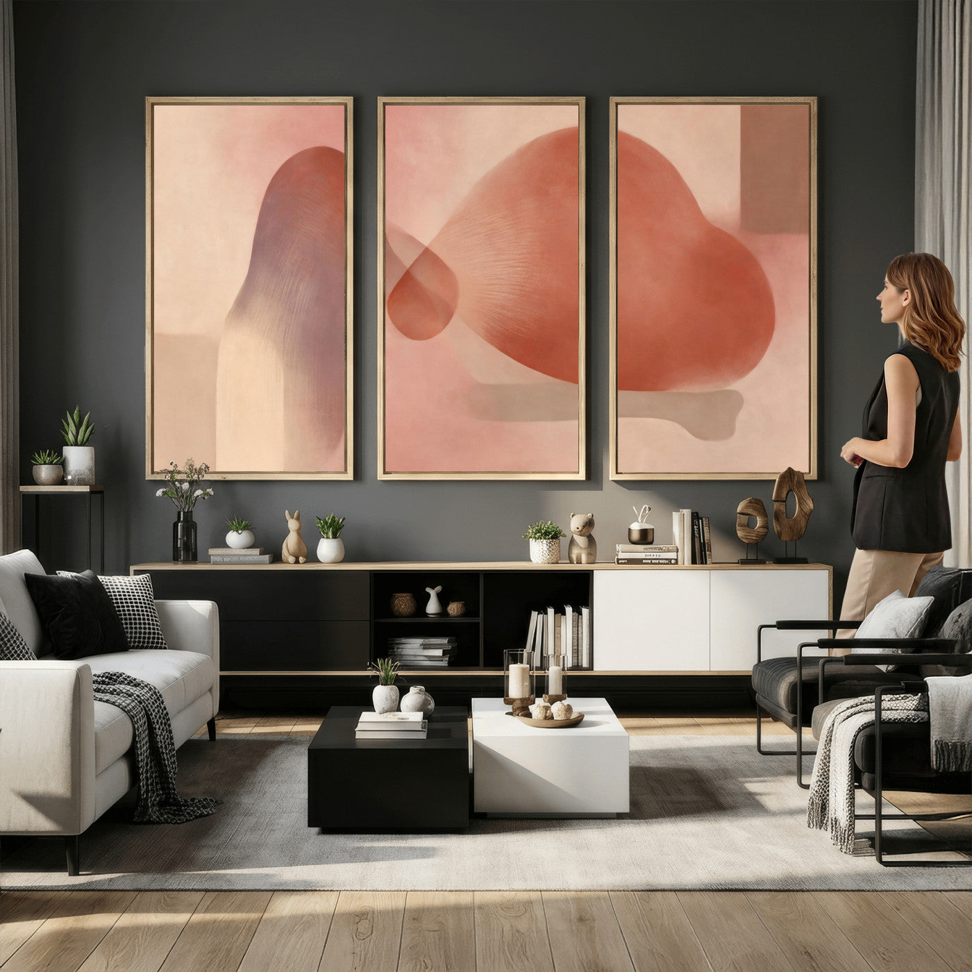 85110643-MGV-CV-36X24 - Vinna Begin Calin Biomorphic Abstract Wall Art Canvas Print, Terracotta Pink Organic Shapes Art Painting Print