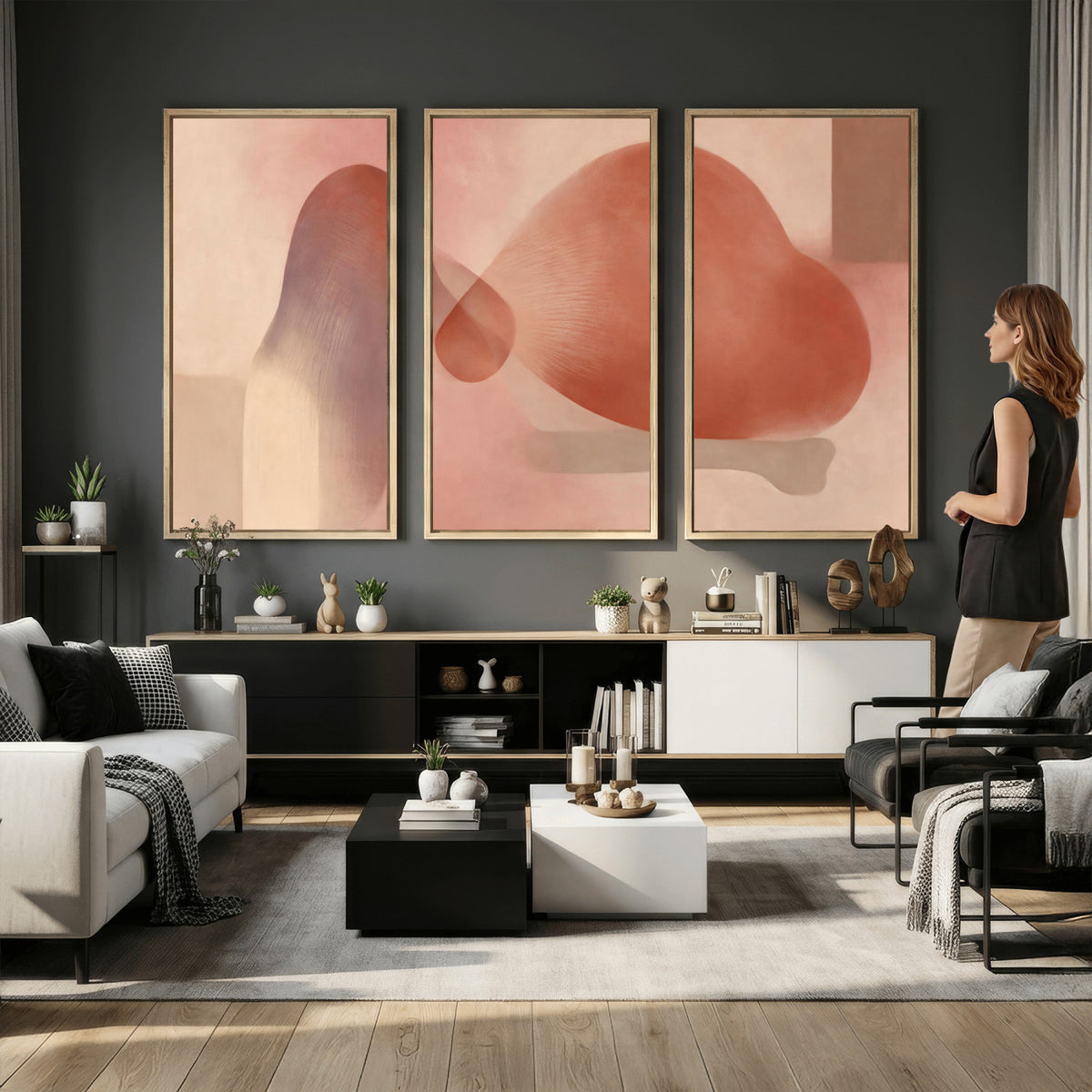 85110643-MGV-CV-36X24 - Vinna Begin Calin Biomorphic Abstract Wall Art Canvas Print, Terracotta Pink Organic Shapes