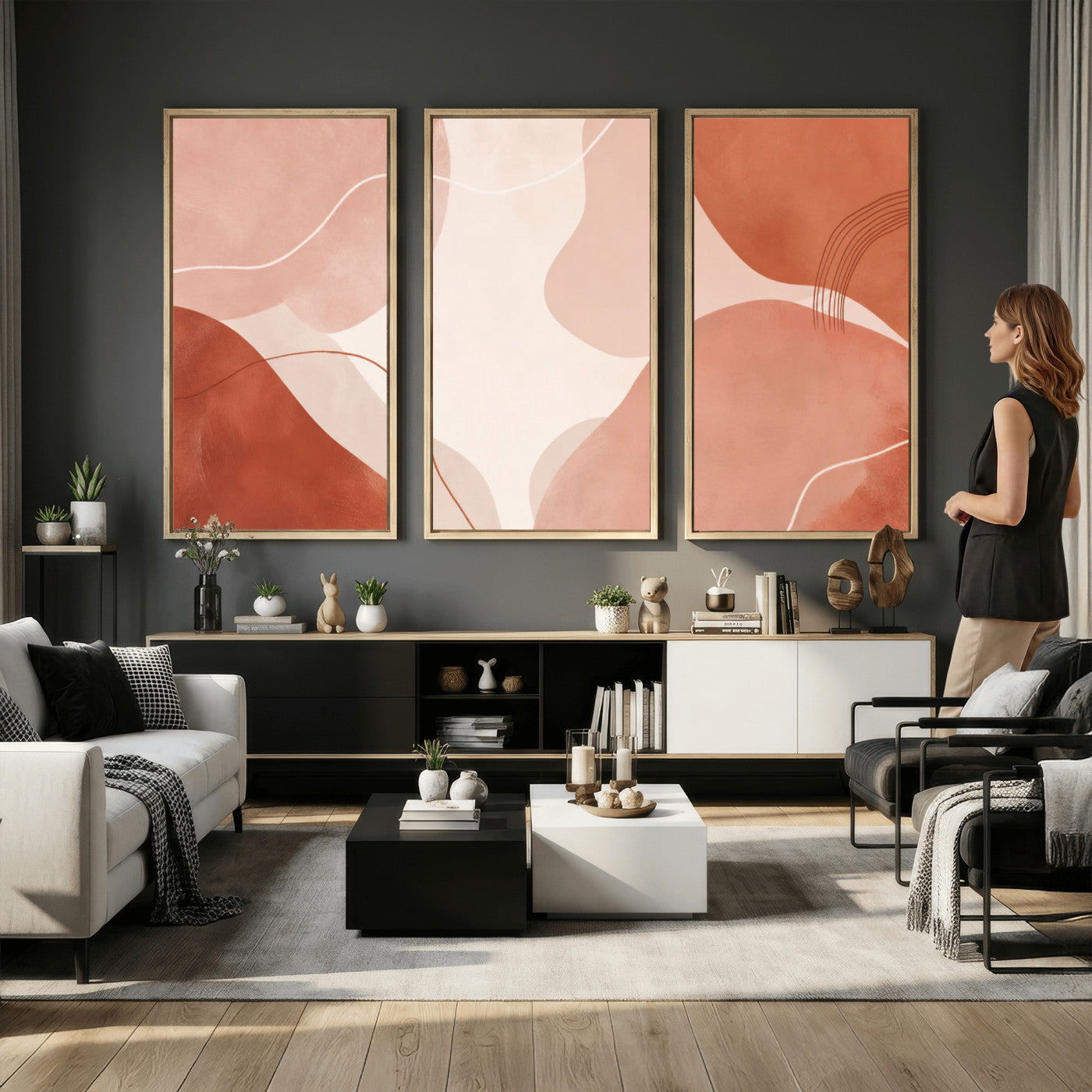 17685421-MGV-CV-36X24 - Abstract Boho Terracotta Wall Art Canvas Print, Mid Century Minimalist Painting Print