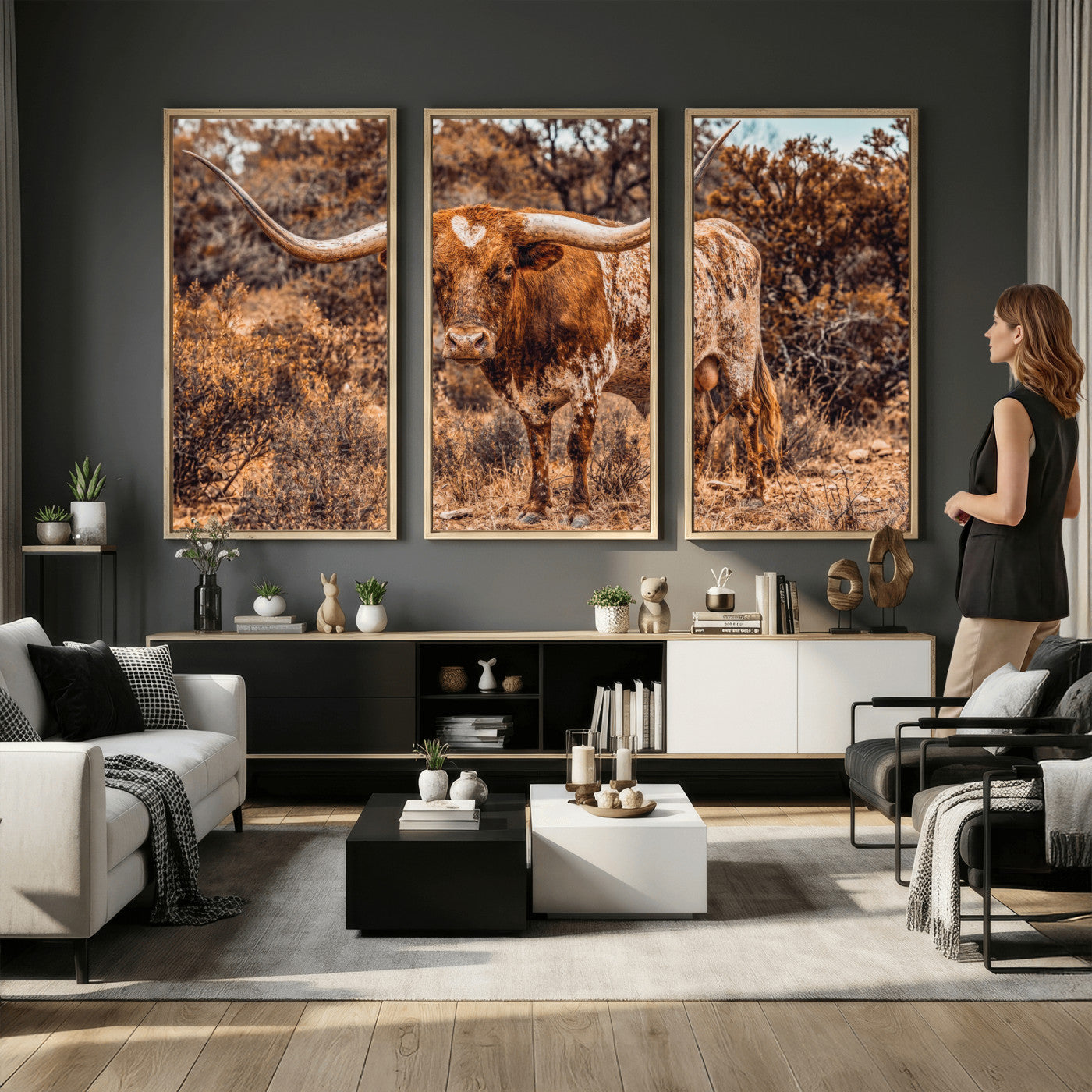 62076449-MGV-CV-36X24 - Texas Cow Bull Longhorn Print for Western Wall Art Decor for Farmhouse