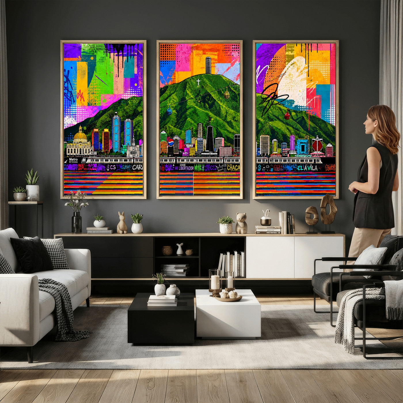 86696255-MGV-CV-36X24 - Mount Ávila, Caracas, Venezuela Wall Art Print by Artist Yorlette - Graffiti Caracas Skyline Canvas Art, Colorful Street Artwork - Venezuela El Avila Poster Print
