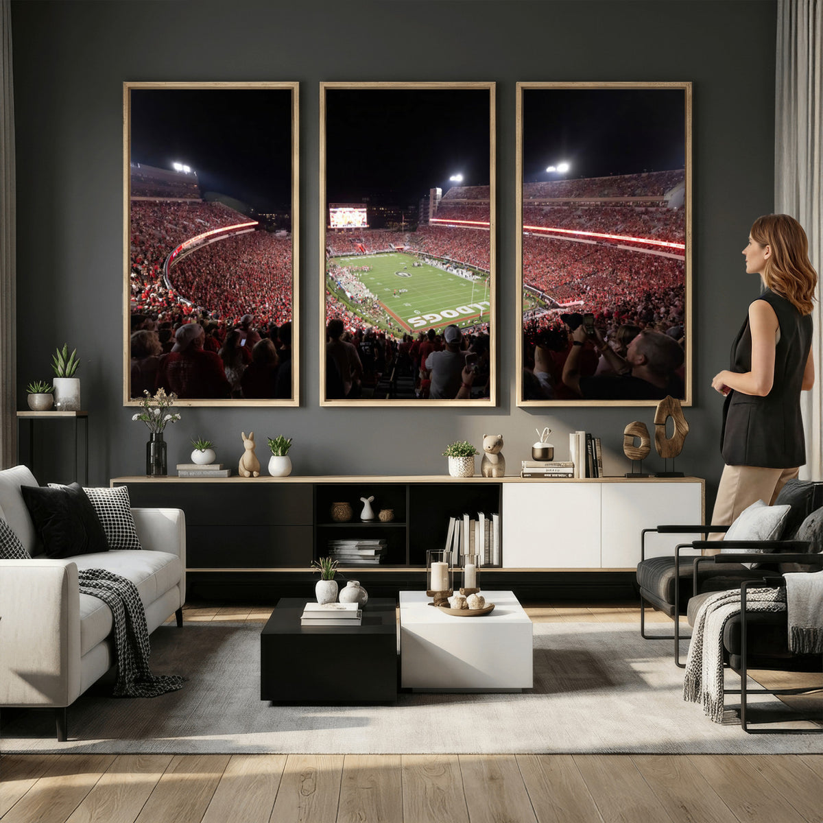 50587166-_Poster-30x20 - Sanford Stadium Georgia Bulldogs Canvas Print 3 Piece Framed Wall Art Extra Large Floating Frame Sports Poster Made in USA