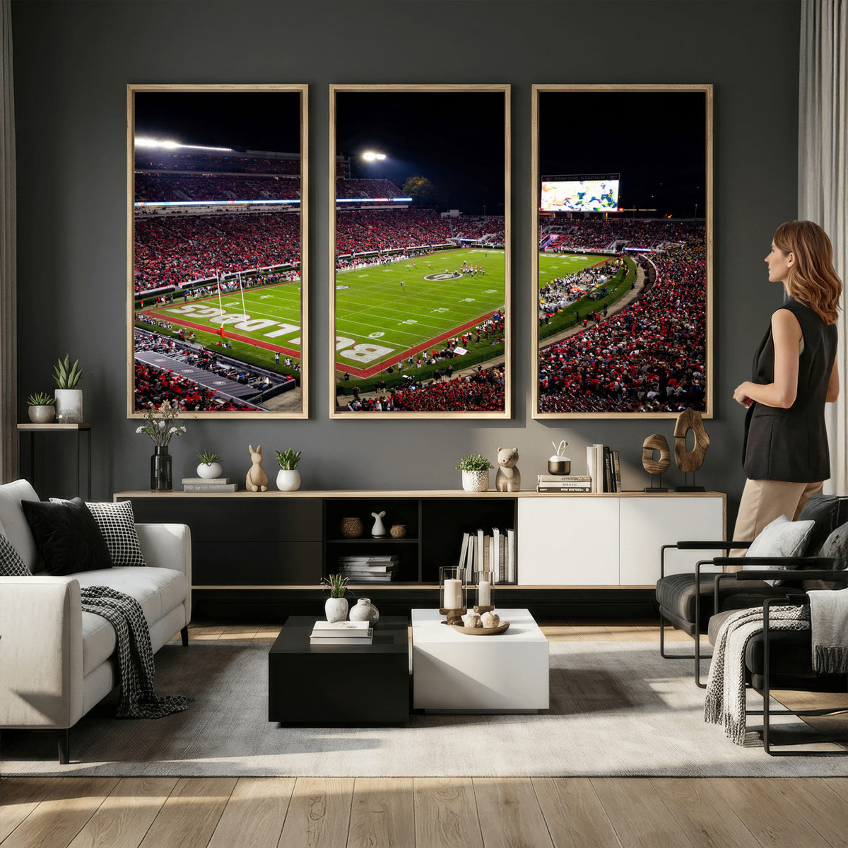 73520603-_Poster-30x20 - Georgia Bulldogs Sanford Stadium Canvas Print 3 Piece Framed Wall Art Extra Large Floating Frame Nature Poster Made in USA