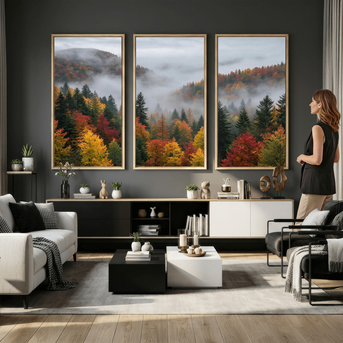 47877083-_Poster-30x20 - Fall Forest Misty Mountain Canvas Print Smoky Mountain Landscape Wall Art Autumn Trees Nature Poster Printing