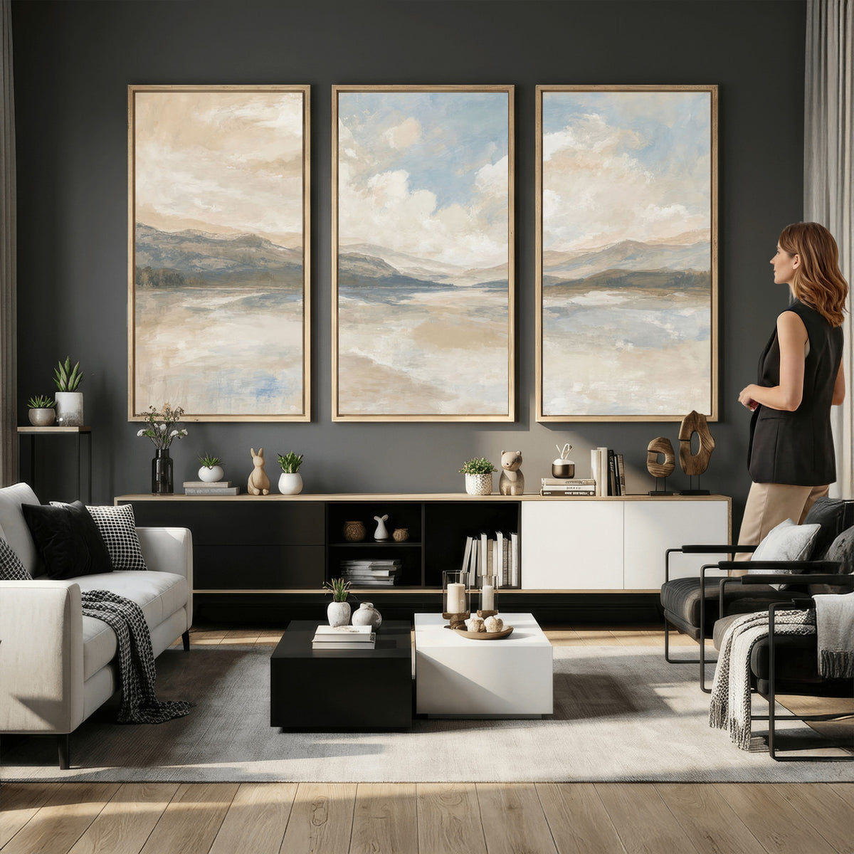 12998065-MGV-CV-36X24 - Serene Mountain and Lake Landscape Canvas Wall Art