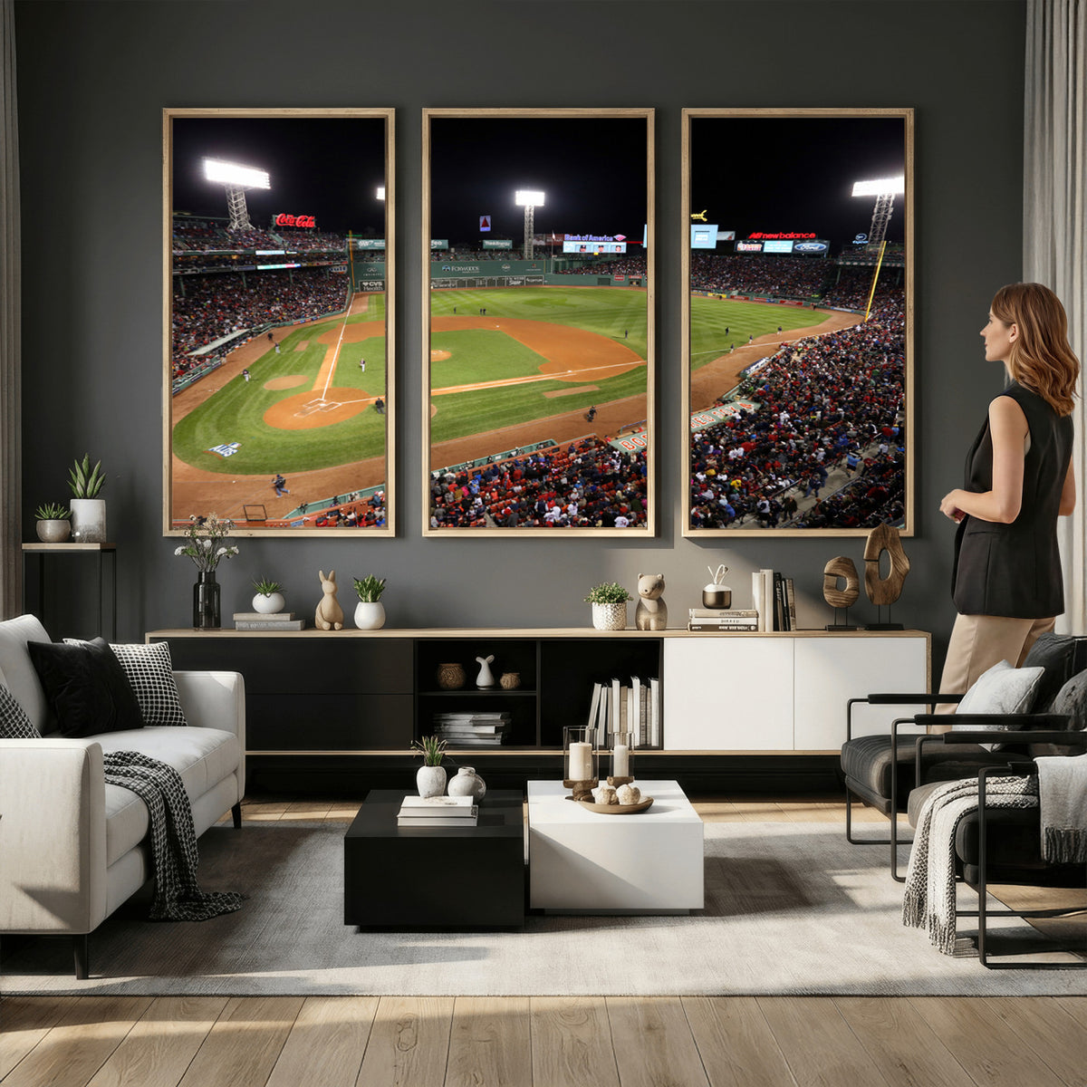 86945D-MGV-CV-36X24 - Fenway Park Boston Red Sox Baseball Stadium Wall Art Canvas Print for Gift Baseball Lover MLB Wall Art College Dorm Wall Decor Baseball Gift