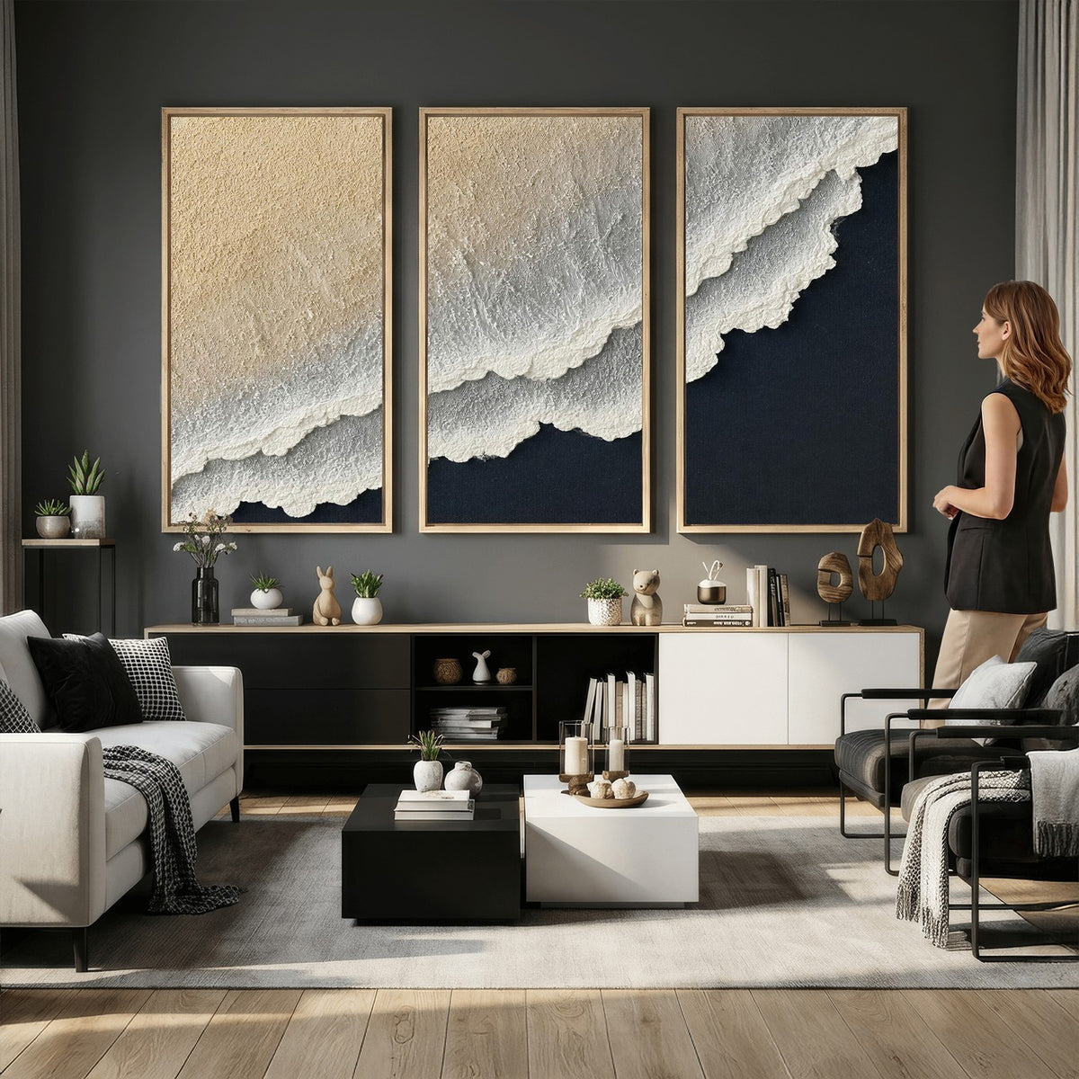 32969959-MGV-CV-24X16 - Abstract Ocean Wave Canvas Wall Art, Coastal Beach Wall Decor for Living Room