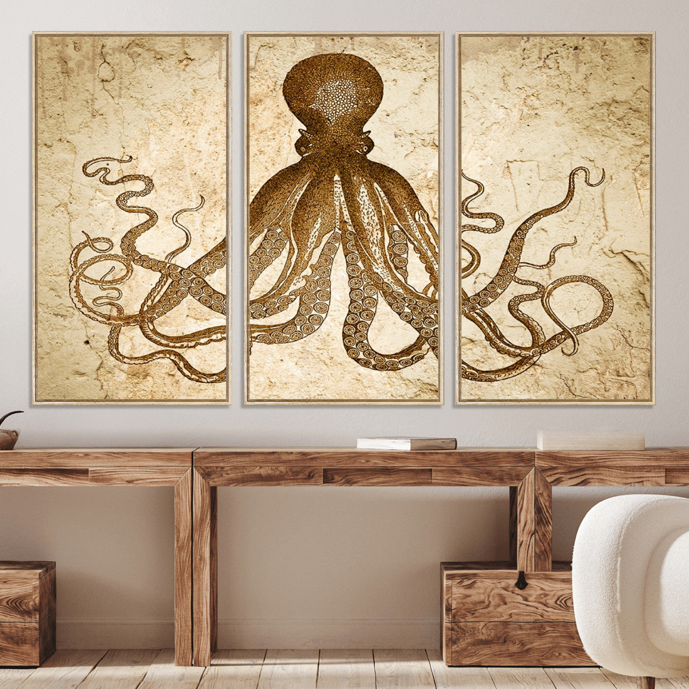 96154-MGV-CV-36X24-Sepia Octopus Wall Art Abstract Animal Canvas Print