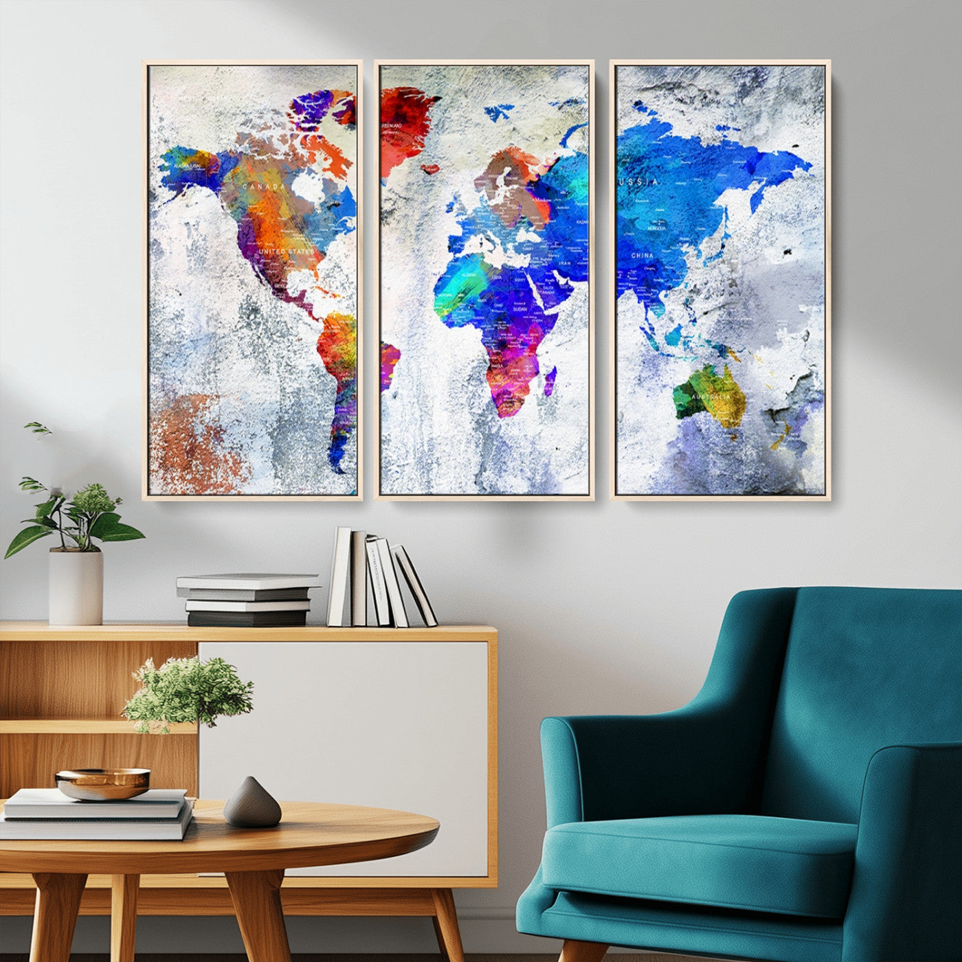 MGV-FC-48X32-3P - World Map Wall Art Canvas Print for Home and Office Decor