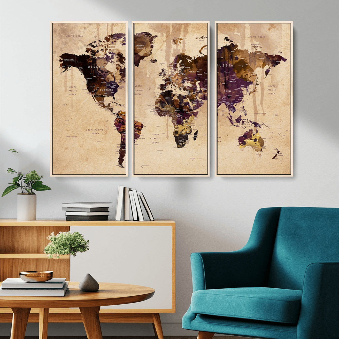 MGV-FC-48X32-3P - World Map Wall Art Canvas Print for Home and Office Decor