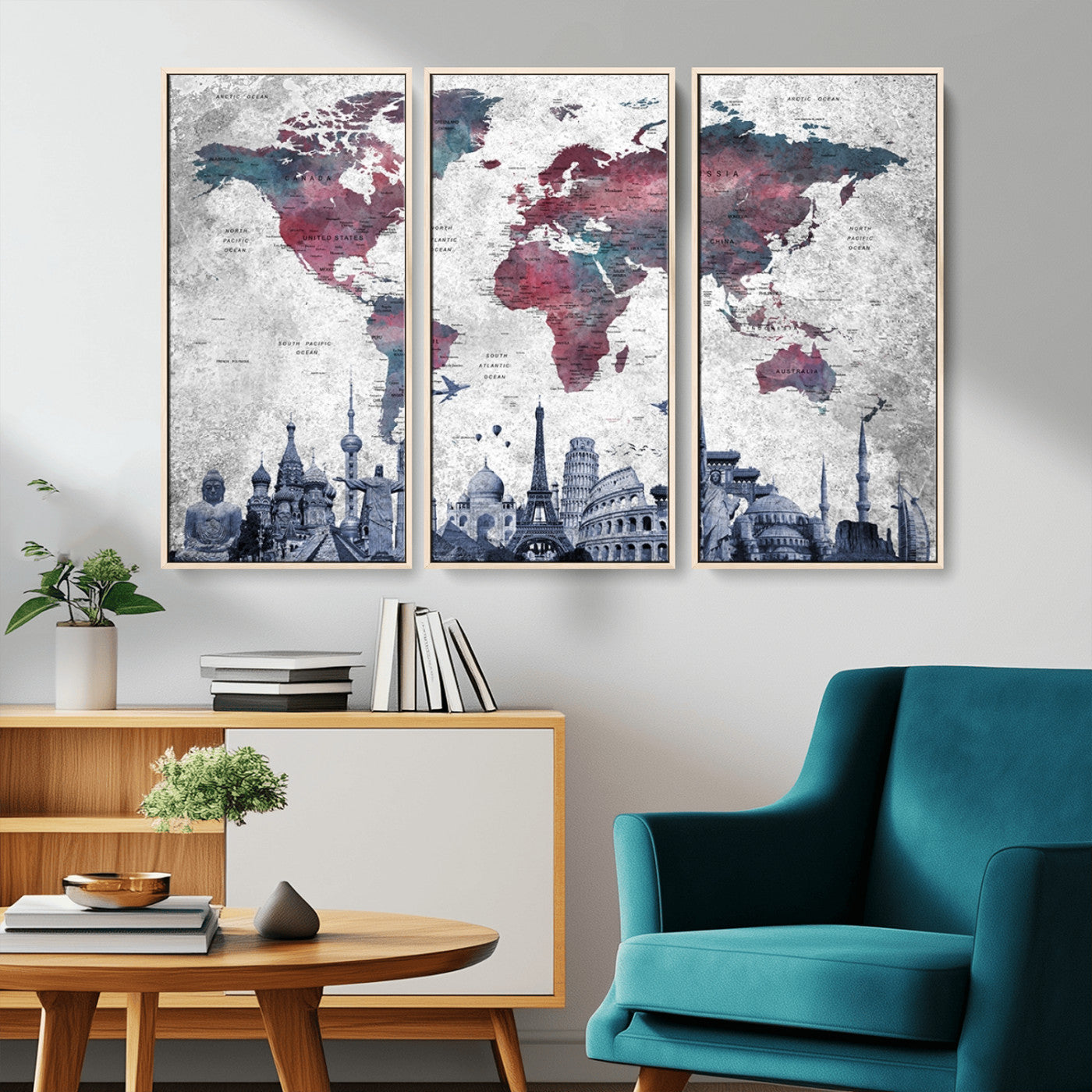 MGV-FC-48X32-3P - Push Pin World Map Canvas Print – Framed Wall Art for Couples to Track Their Travels – Anniversary