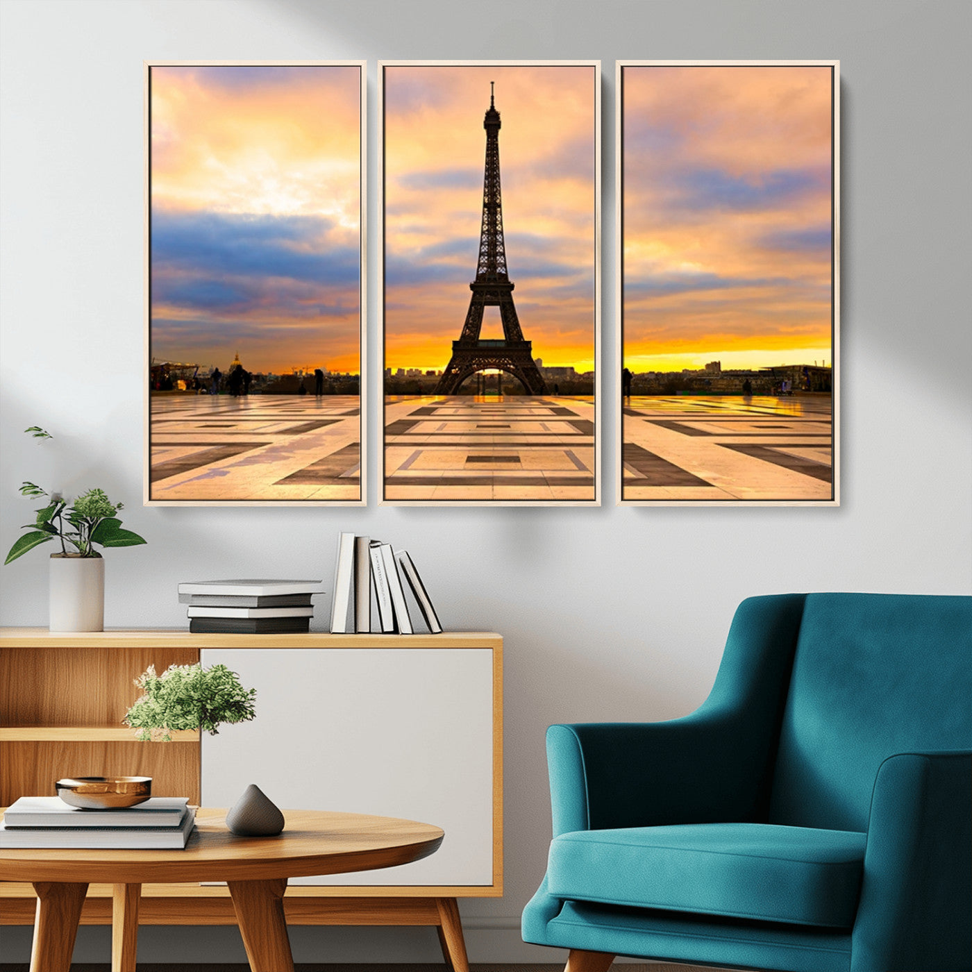MGV-FC-48X32-3P - Paris Eiffel Tower Sunset Canvas Wall Art Print - Iconic Landmark Decor with Vibrant Colors