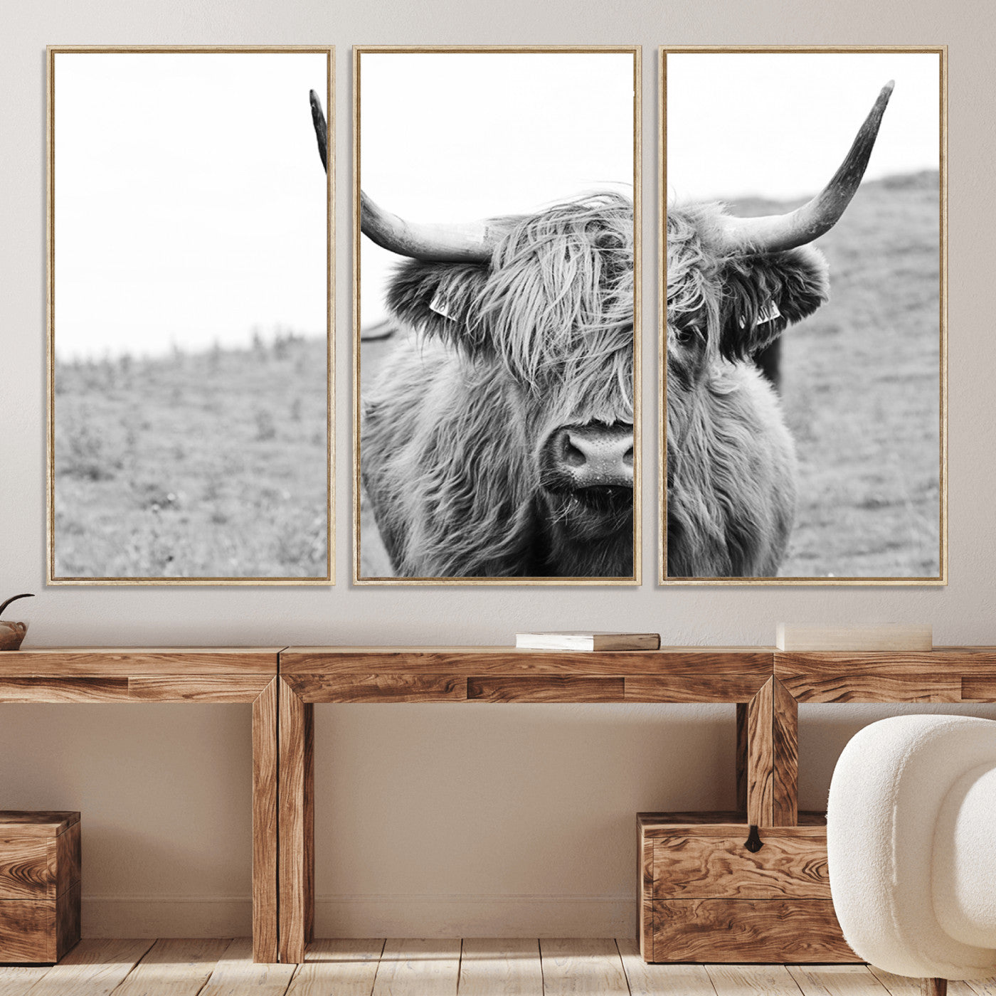 16248-MGV-CV-36X24-Newfoundland Cow Art Wall Art, Black White Cow Art Wall Art Canvas Print