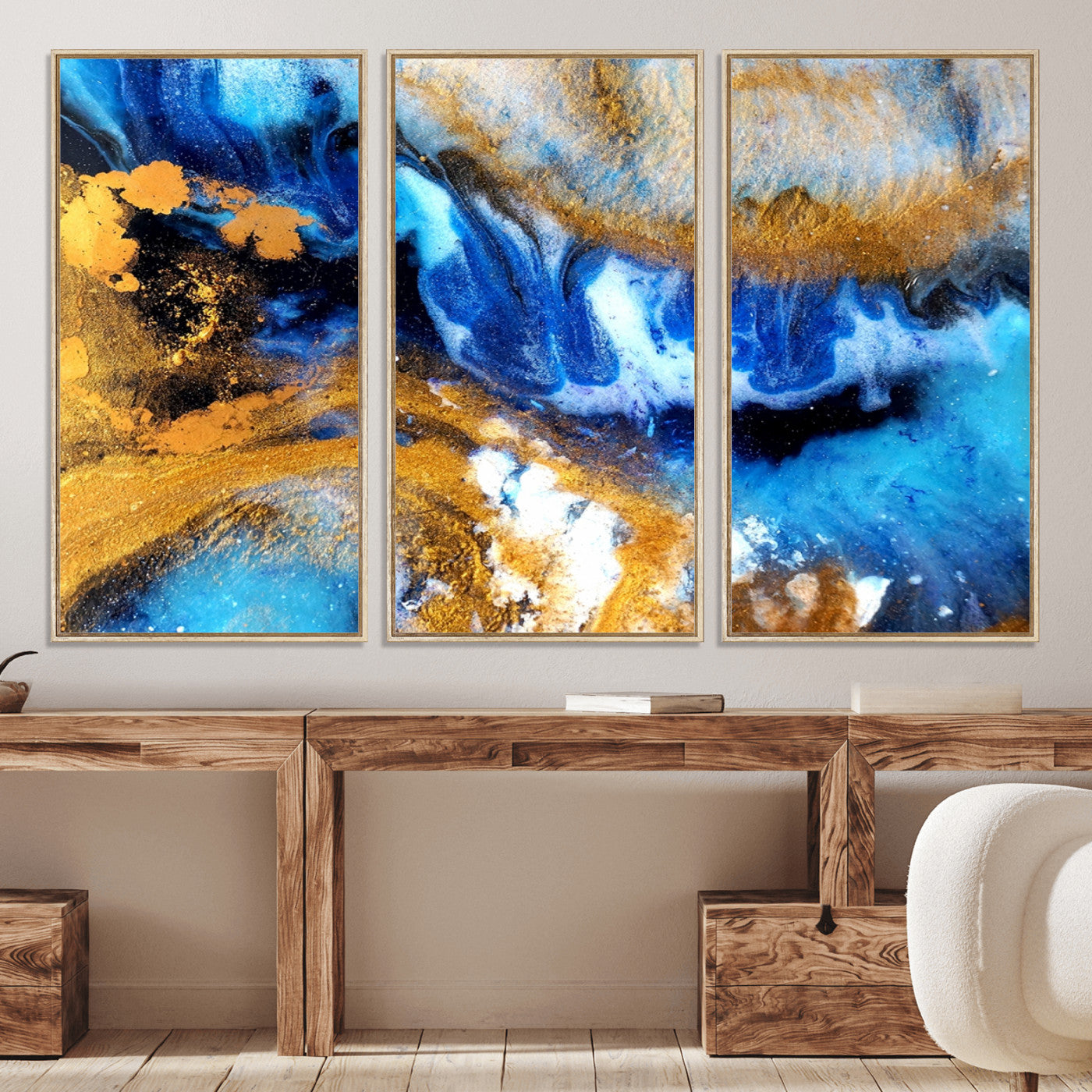42100-MGV-CV-36X24-Blue Orange Marble Fluid Effect Canvas Wall Art Print