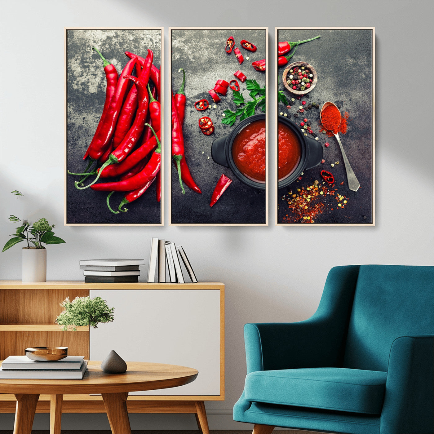 MGV-FC-48X32-3P - Red Pepper Kitchen and Restaurant Wall Wall Art, Red Pepper Kitchen Wall Decor Canvas Print