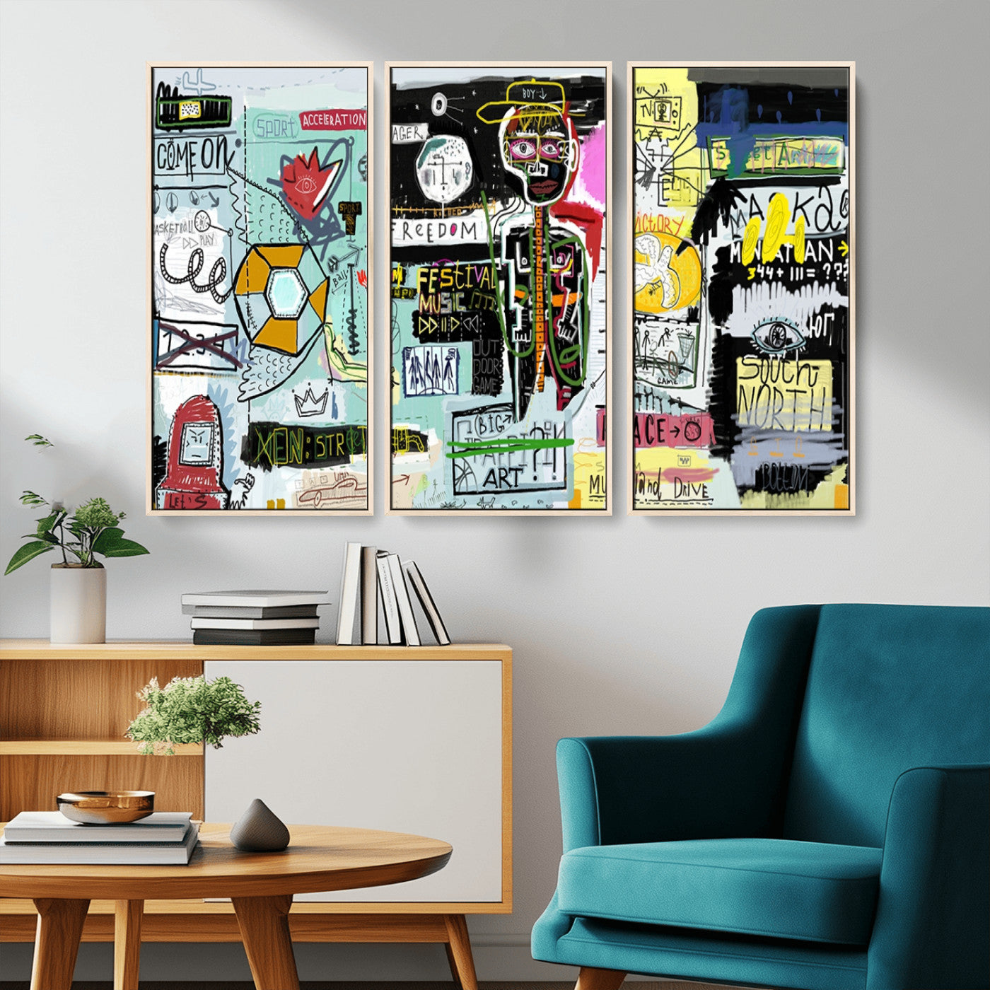 MGV-FC-48X32-3P - Abstract Graffiti Canvas Street Art-Inspired Graffiti Triptych Canvas – Modern Abstract Wall Art for