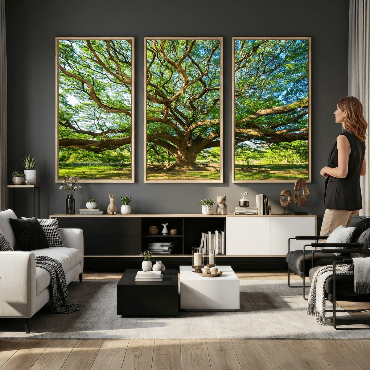70569-MGV-CV-24X16 - Majestic Oak Tree Wall Art | Serene Nature Canvas Print with Spreading Branches