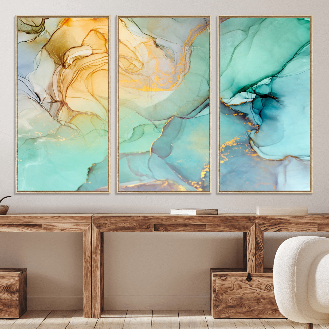 47242-MGV-FC-48X32-3P_Natural-Green Marble Fluid Effect Wall Art Abstract Canvas Wall Art Print