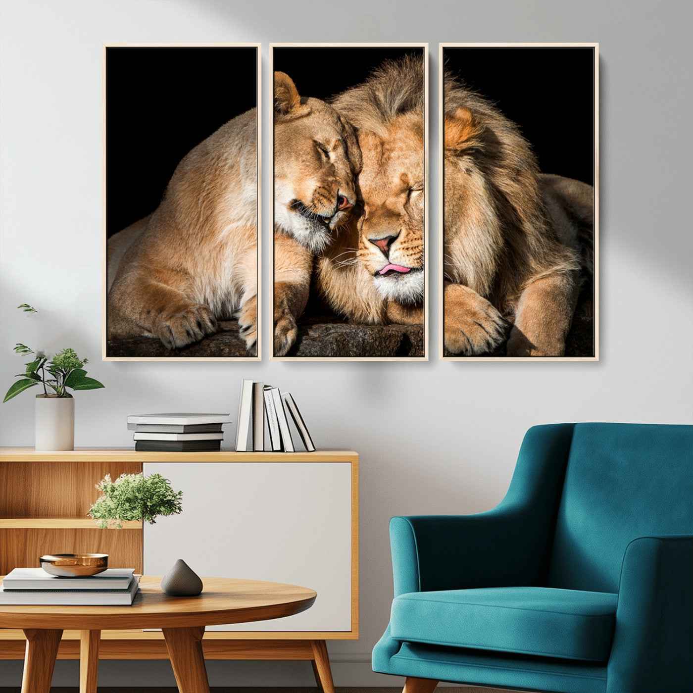 MGV-FC-48X32-3P - Lion and Lioness Wall Art Print Canvas | 3-Panel African Wildlife Canvas Print | Animal-Themed Art