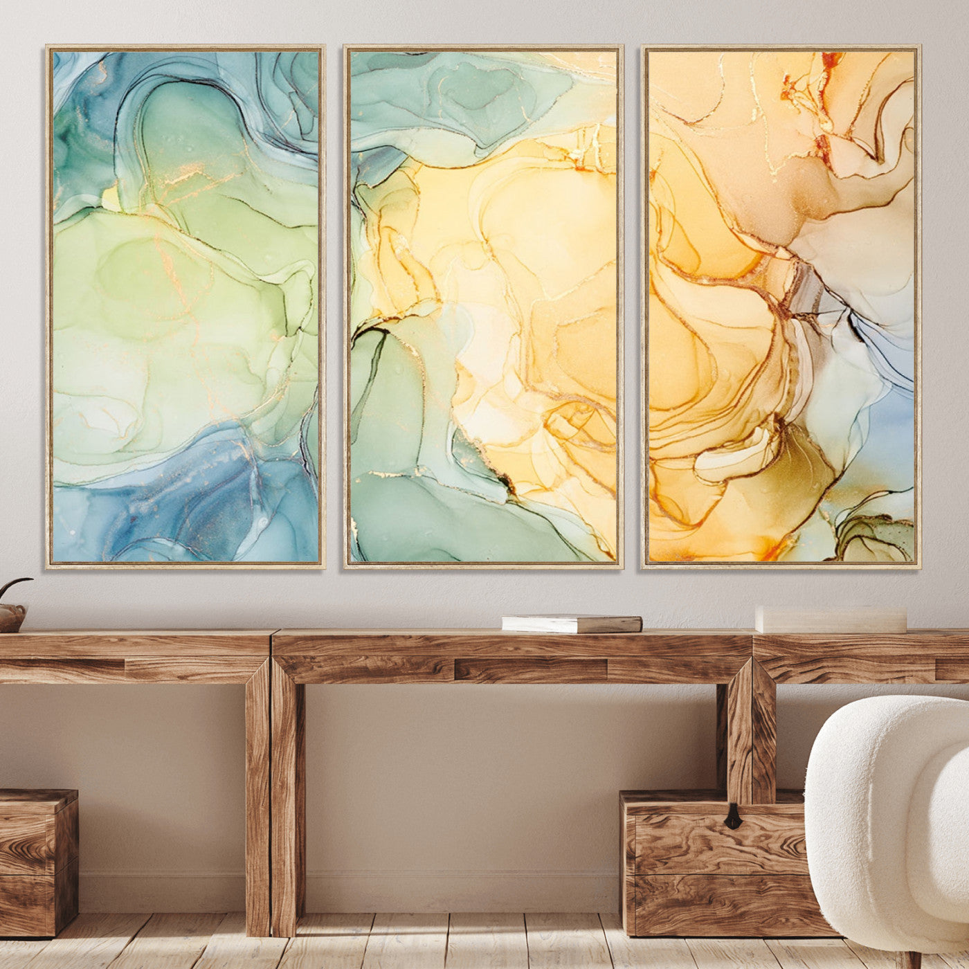 42195-MGV-CV-36X24-Green and Yellow Marble Fluid Effect Wall Art, Green and Yellow Marble Canvas Wall Art Print