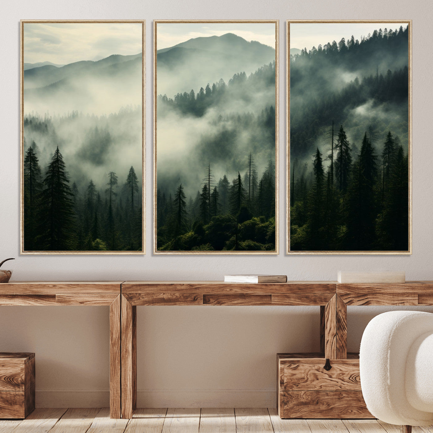25295-MGV-CV-36X24-Captivating Misty Forest Wall Art Premium Canvas Print a Foggy and Serene Atmosphere