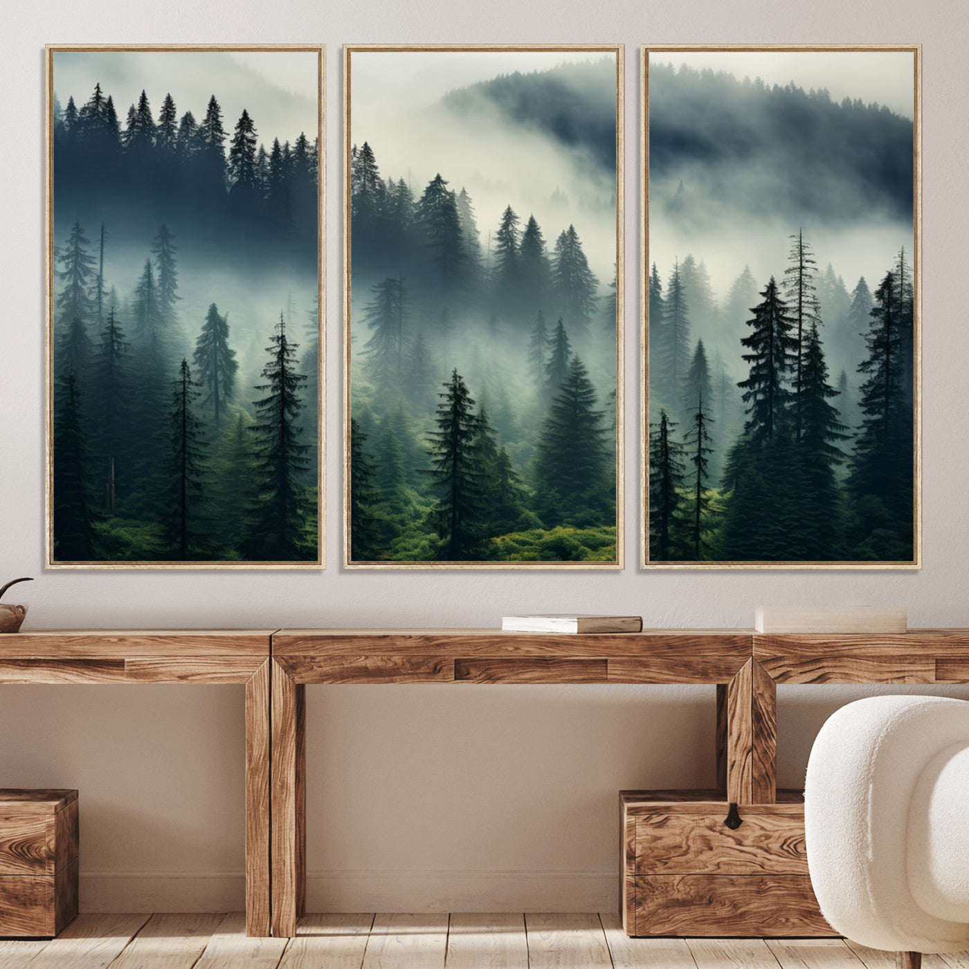 48606-MGV-CV-36X24-Captivating Misty Forest Wall Art Premium Canvas Print a Foggy and Serene Atmosphere