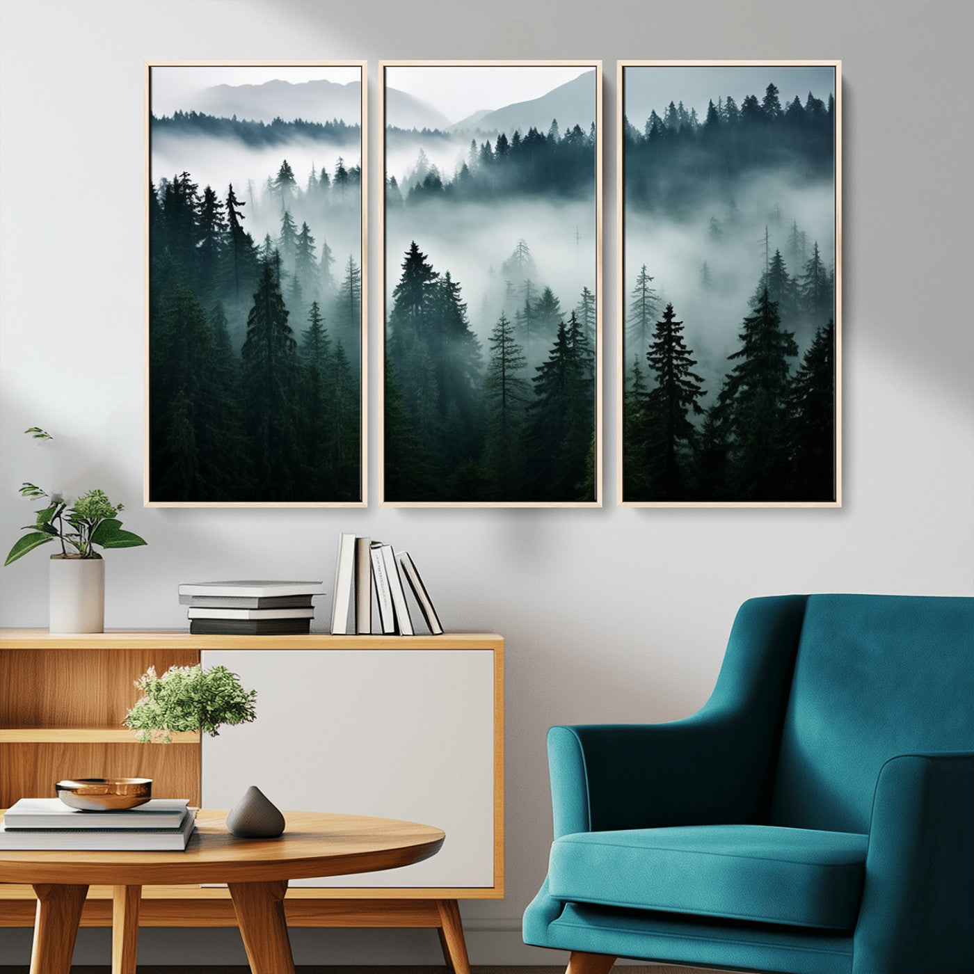 MGV-FC-48X32-3P - Captivating Misty Forest Wall Art Canvas, Premium Canvas Print a Foggy and Serene Atmosphere