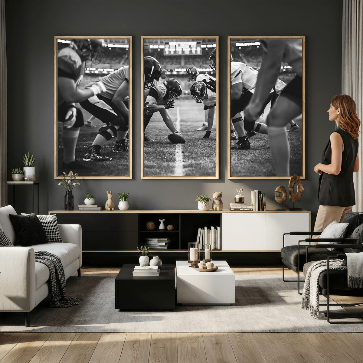 13273-MGV-CV-36X24 - American Football Wall Art Canvas Print Framed Stadium Sport