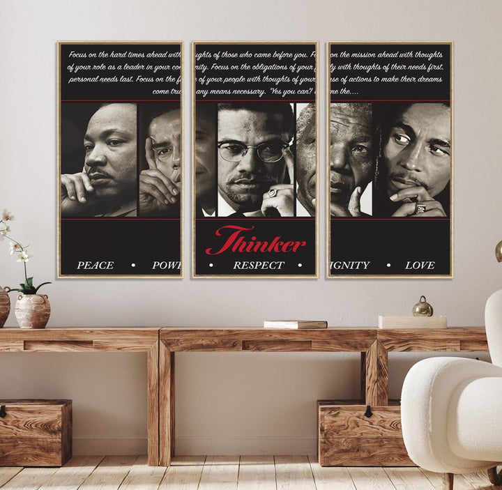 The Thinkers of Wall Art Canvas Print features icons of peace, power, and respect; it is framed and ready to hang.