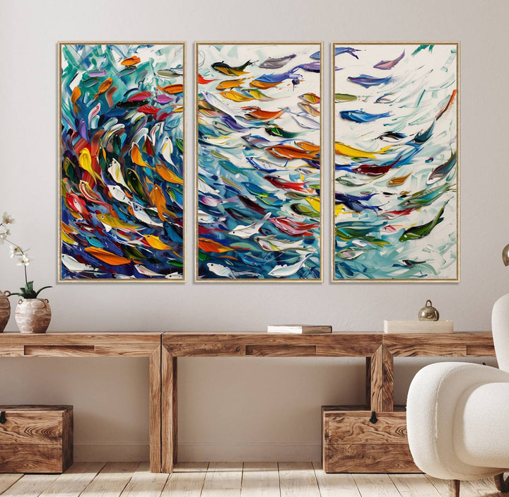 Modern Abstract Fish Shoal Wall Art Canvas Print.