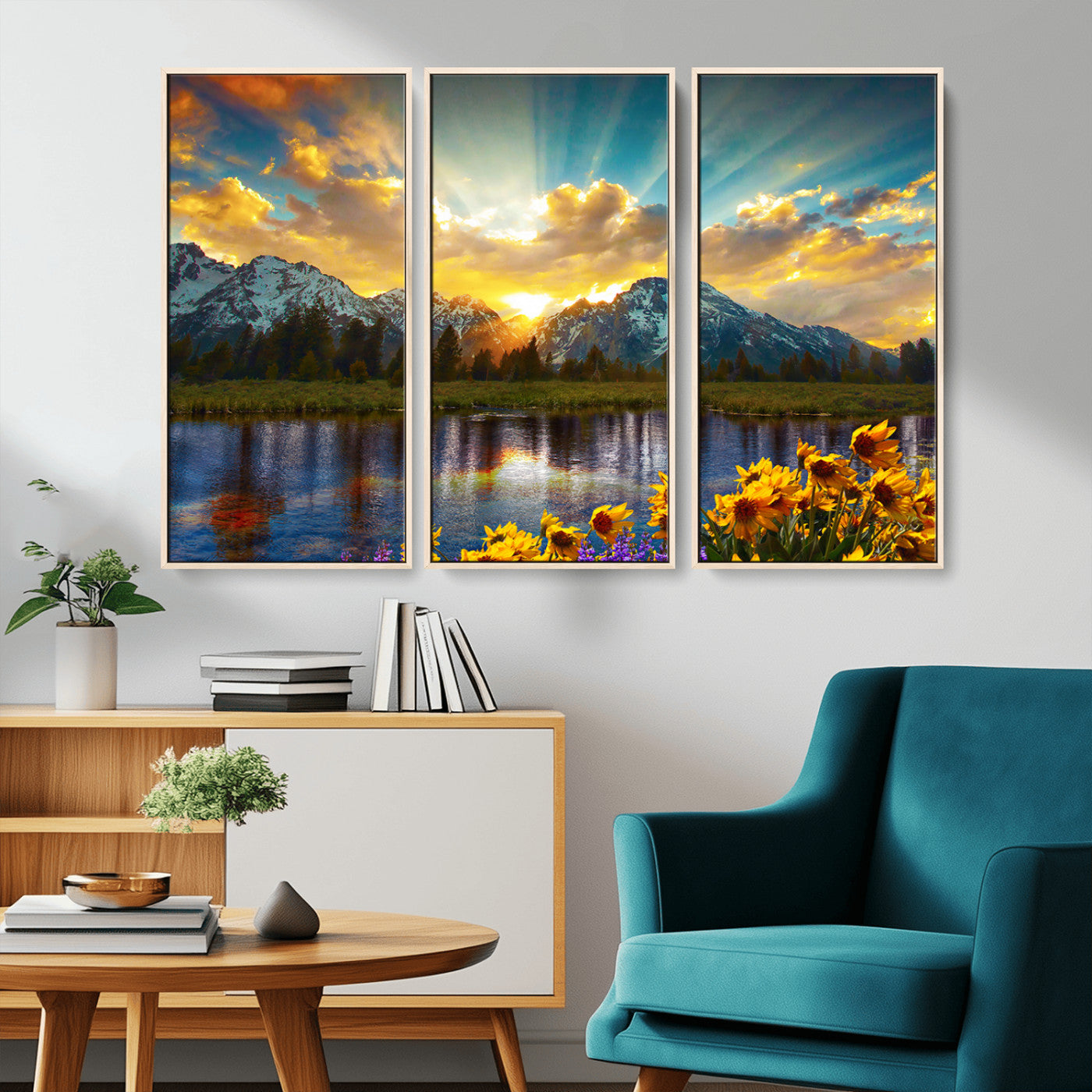 MGV-FC-48X32-3P - Grand Teton Park Amazing Mountain Landscape Sunset Wall Art Canvas Print
