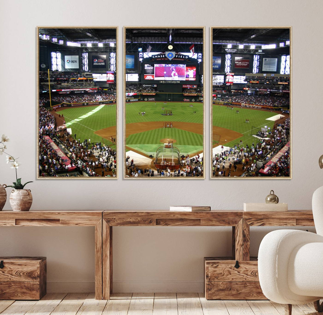 The Arizona Diamondbacks Canvas Print of Chase Field is a meaningful piece of wall art for any sports fan.